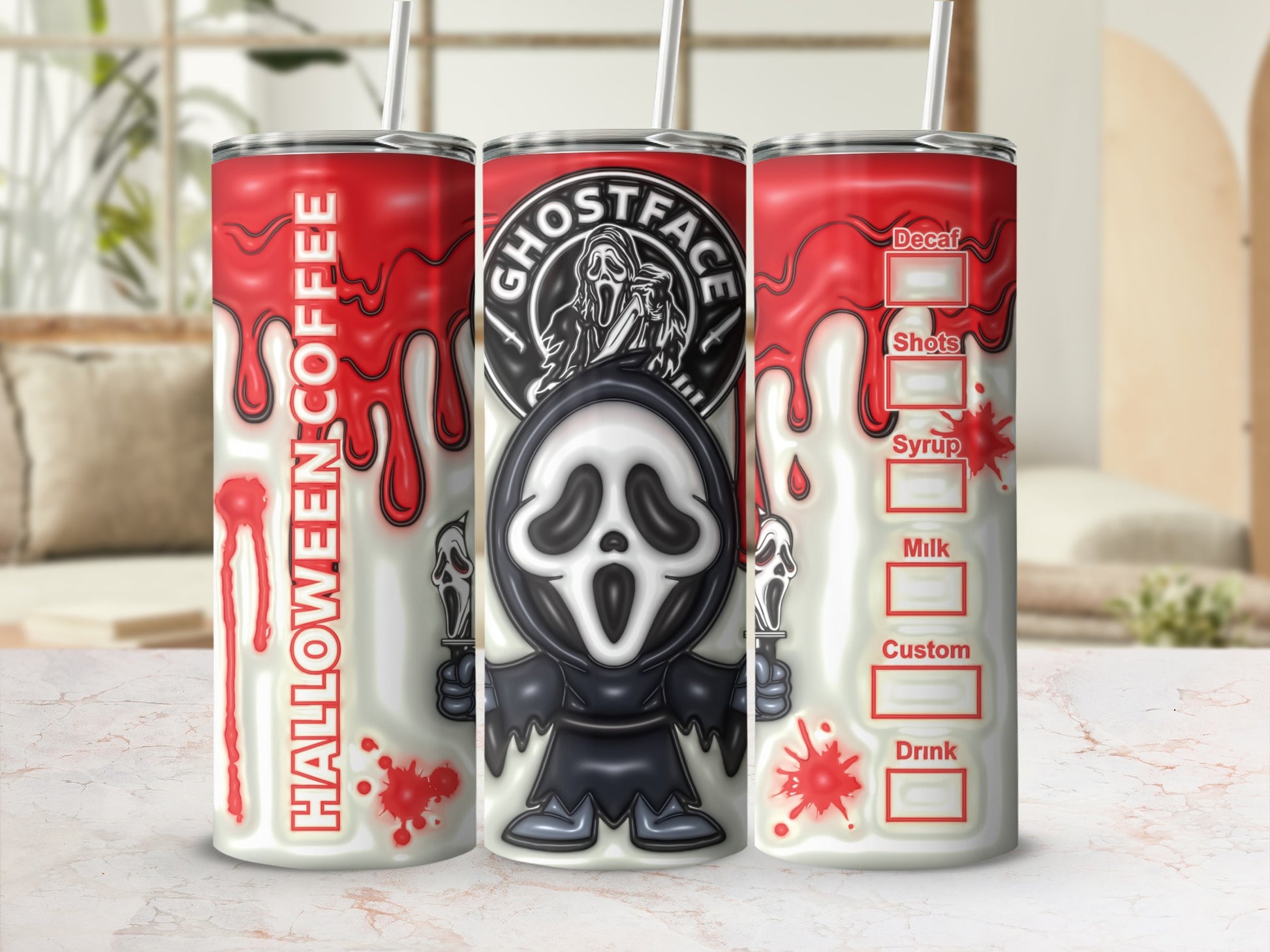 Ghostface Halloween Coffee Design Tumbler Cup