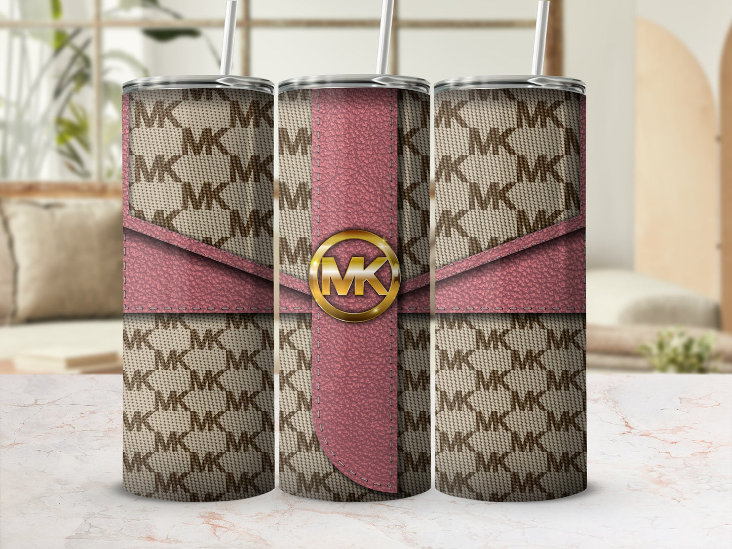 Stylish Branded Pattern Tumbler with Pink Accent Tumbler