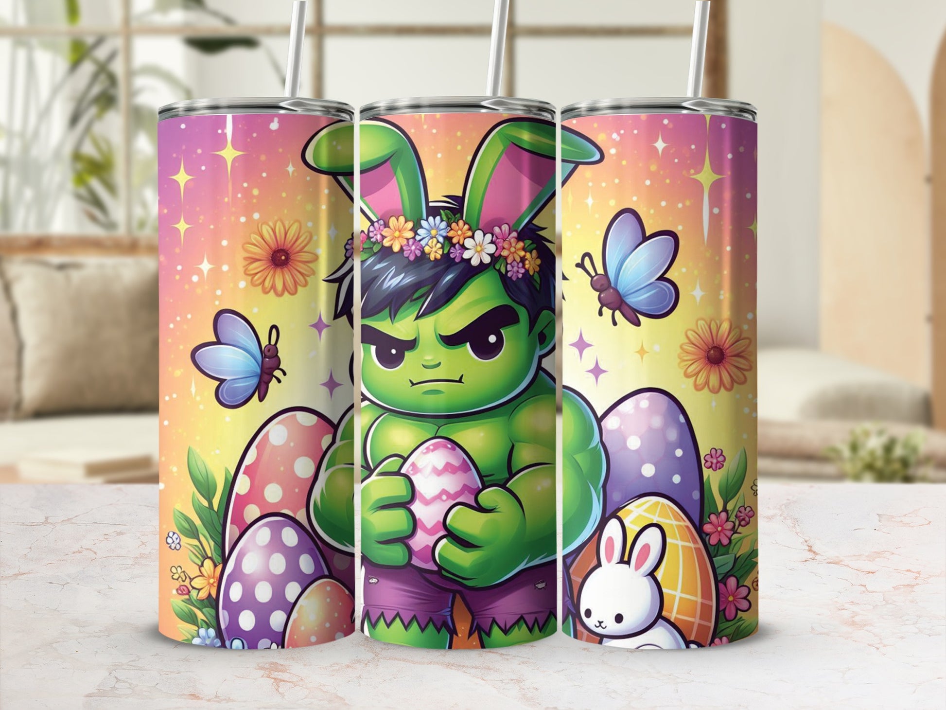 Hulk Easter Bunny Flower Crown Egg Tumbler Colorful product type