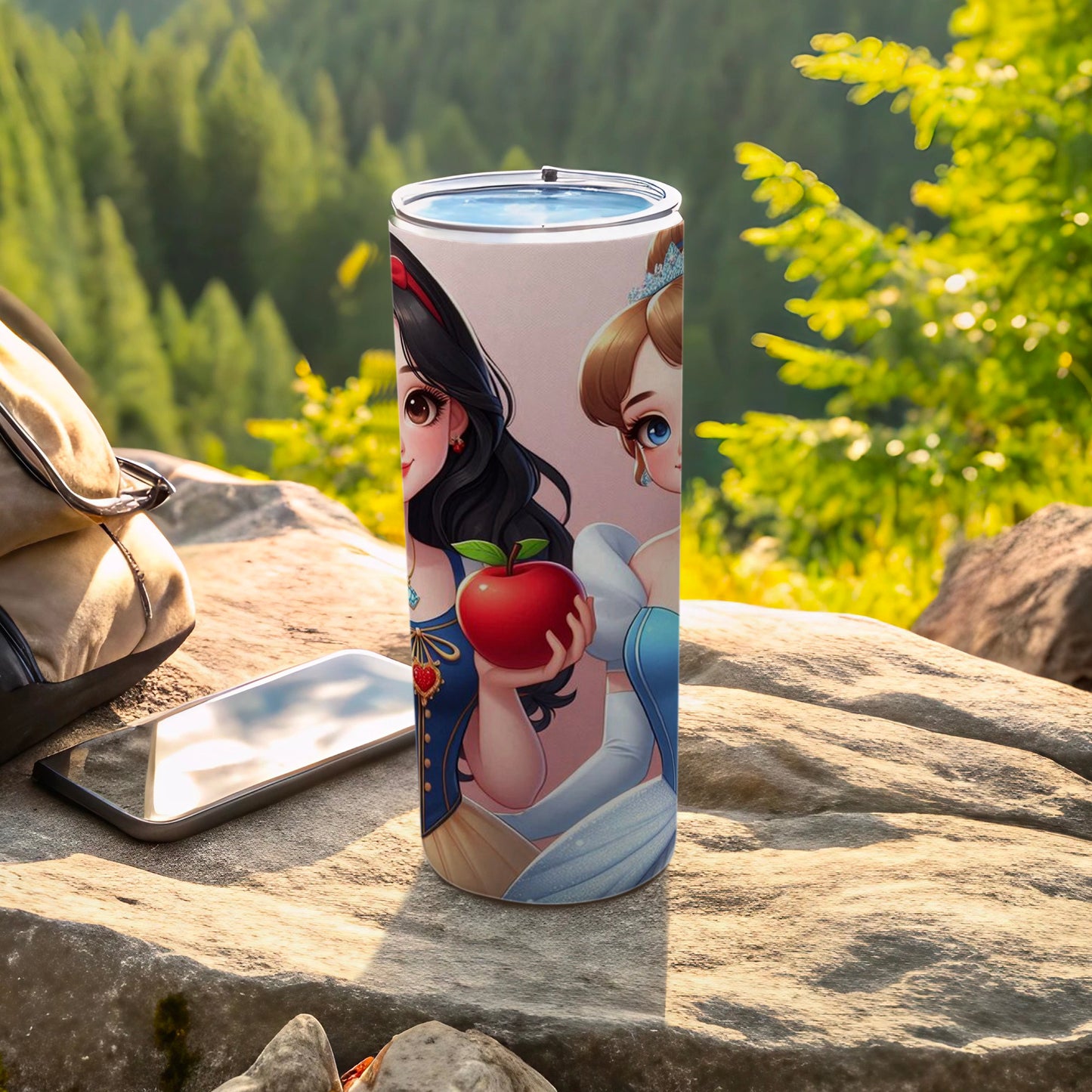 Princesses Holding Apple Tumbler With Lid Cup Drinkware