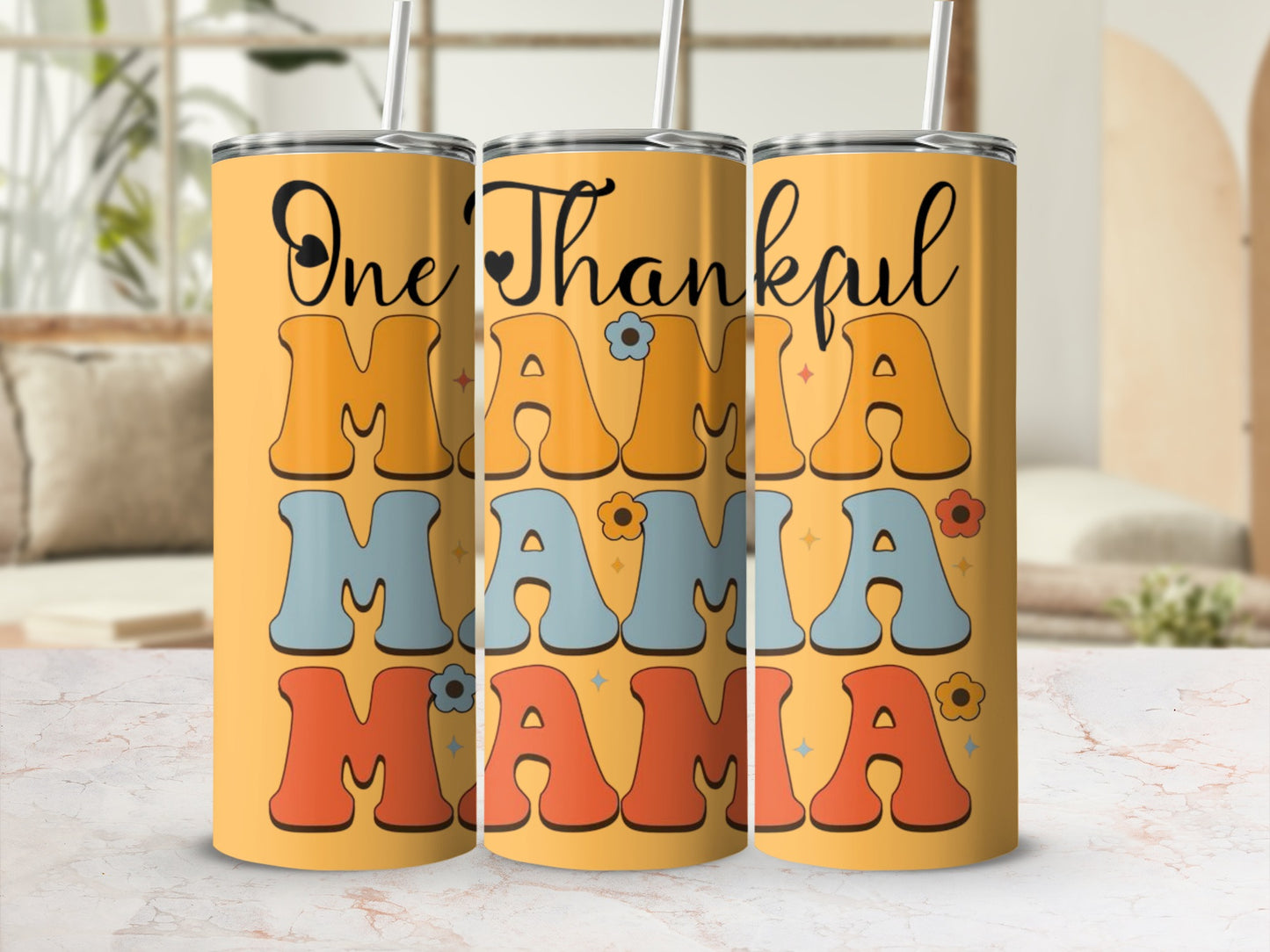 One Thankful Mama 70s Retro Tumbler Cup