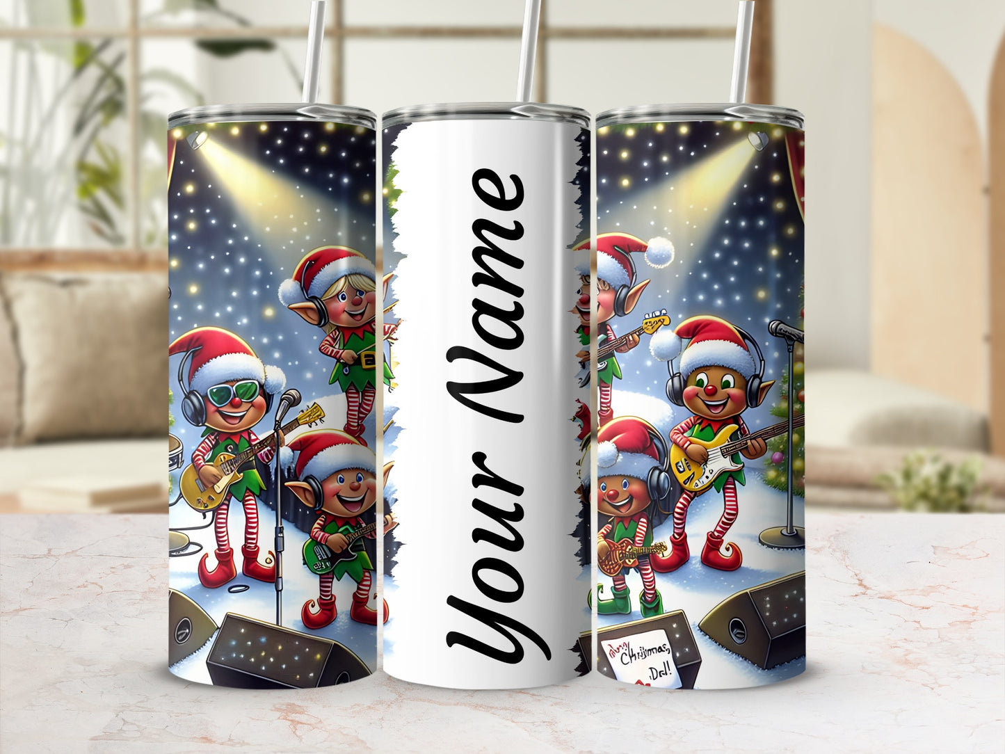 Personalized Elf Band Christmas Scene Tumbler