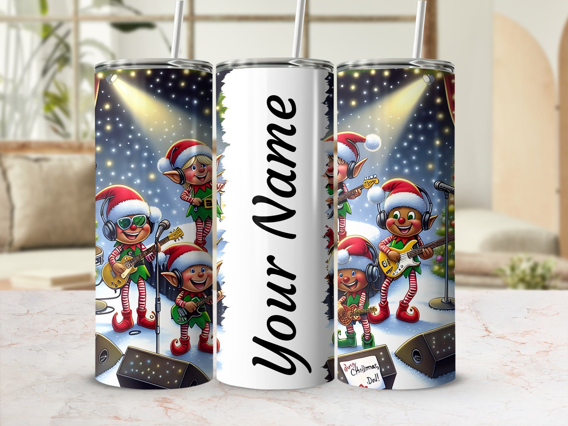 Personalized Elf Band Christmas Scene Tumbler