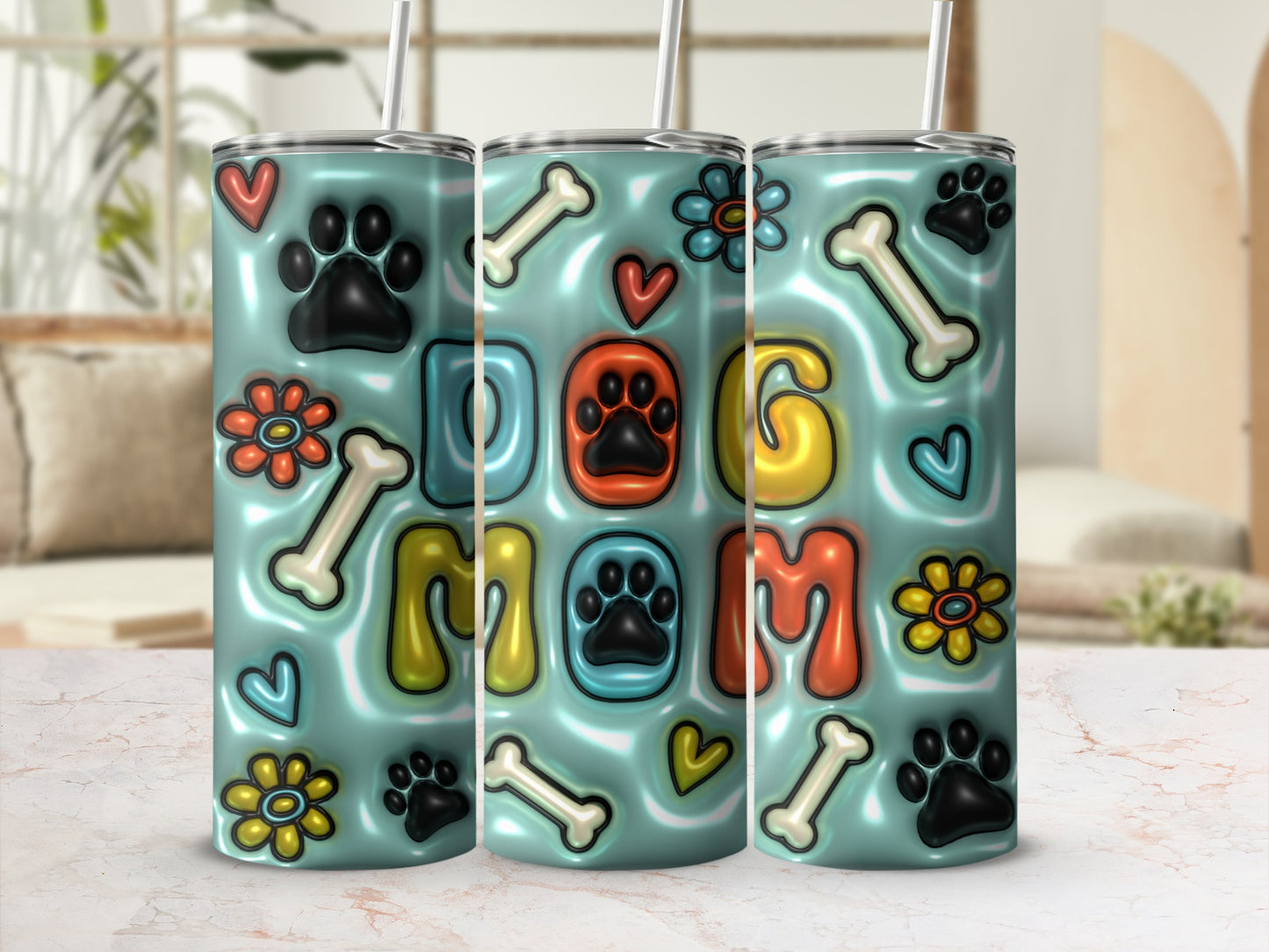 Dog Mom Paw Print Bone Heart Flower Tumbler product type