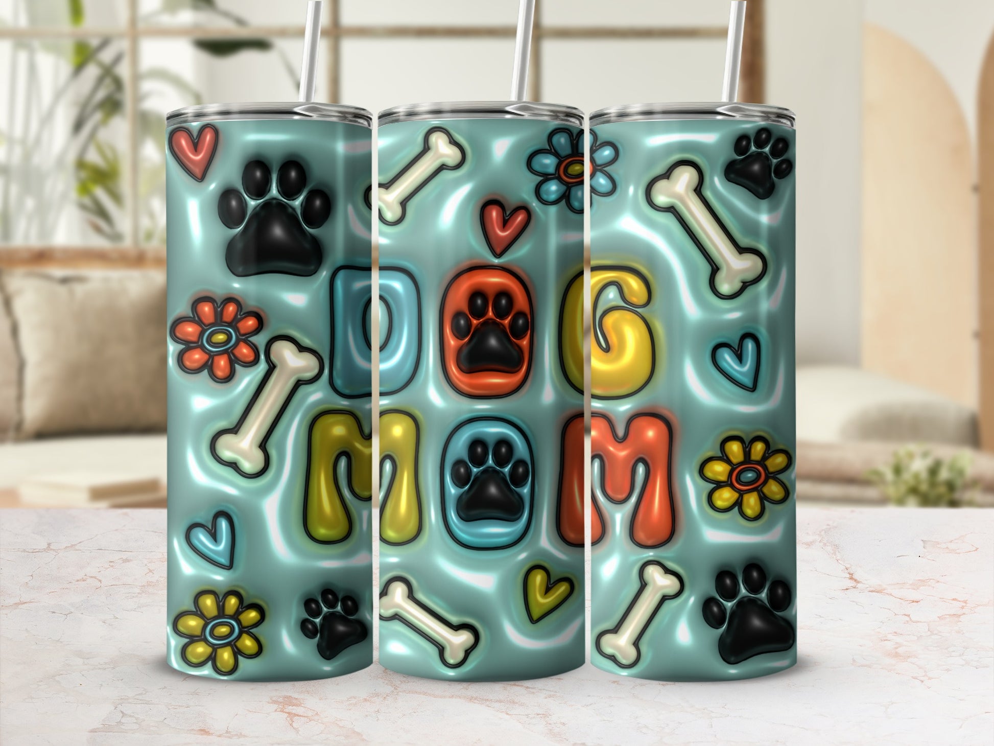 Dog Mom Paw Print Bone Heart Flower Tumbler product type