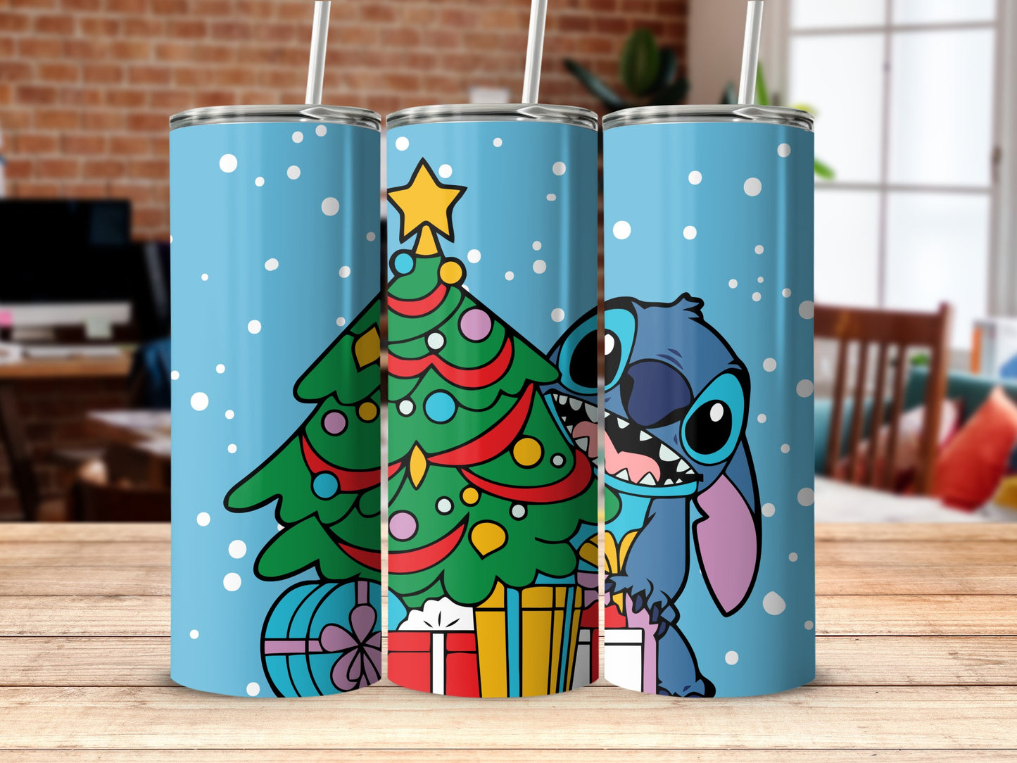 Festive Cartoon Character with Christmas Tree Design Tumbler