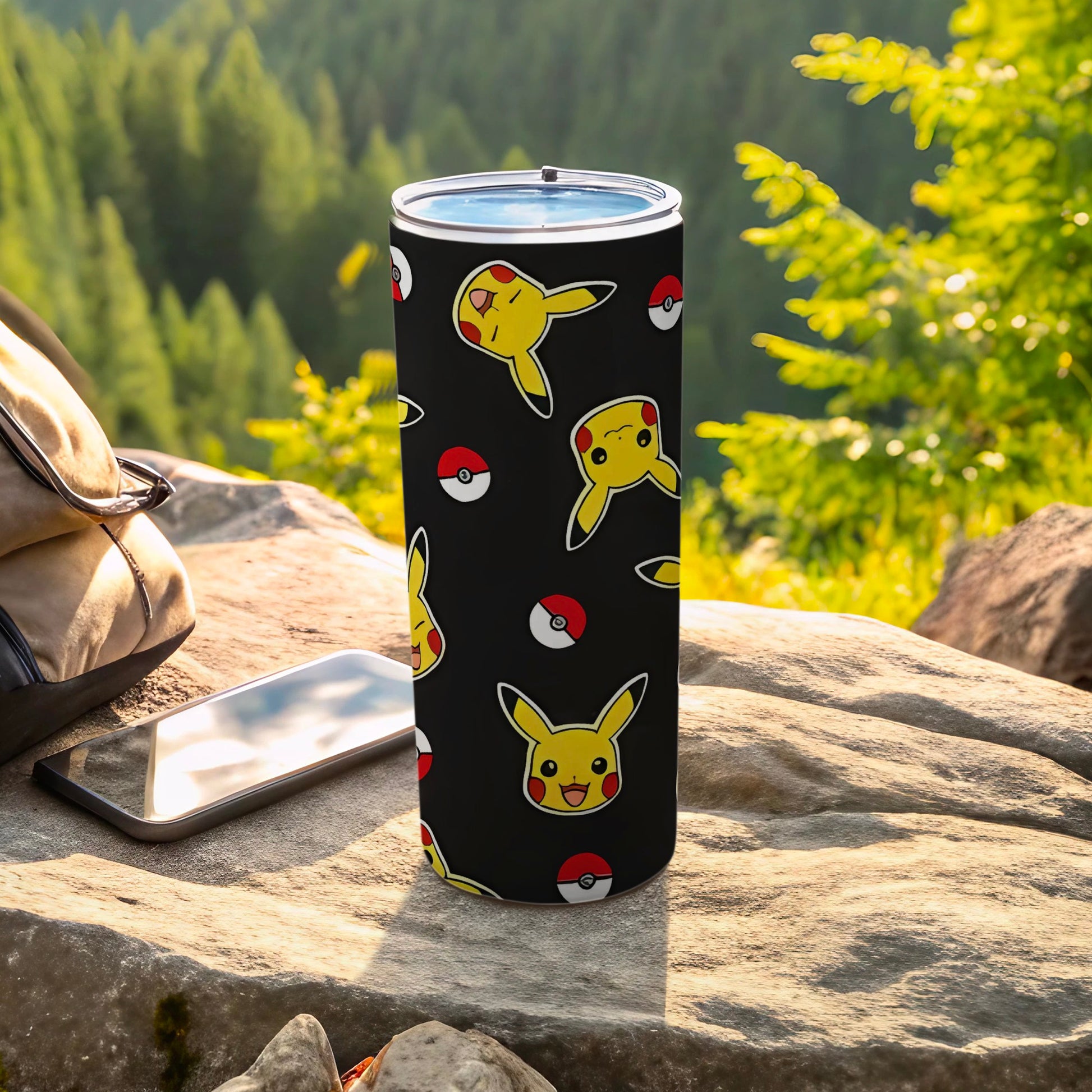 Pikachu and Pokeball Design Travel Tumbler