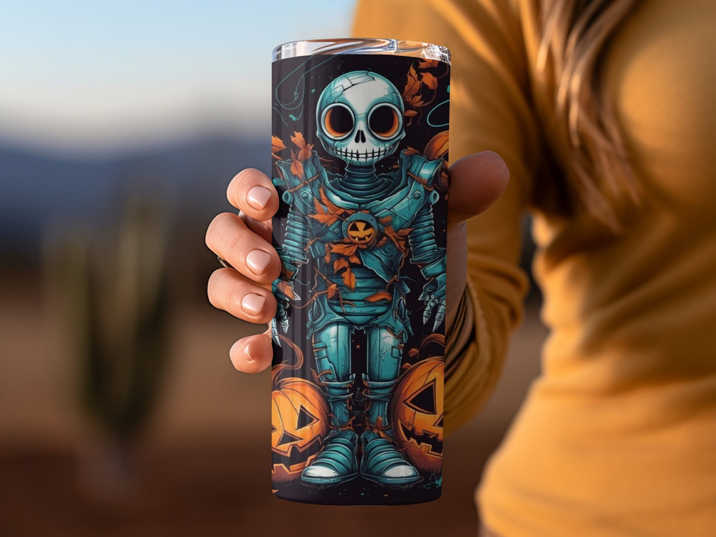 Halloween Skeleton with Pumpkins Tumbler Halloween Tumbler
