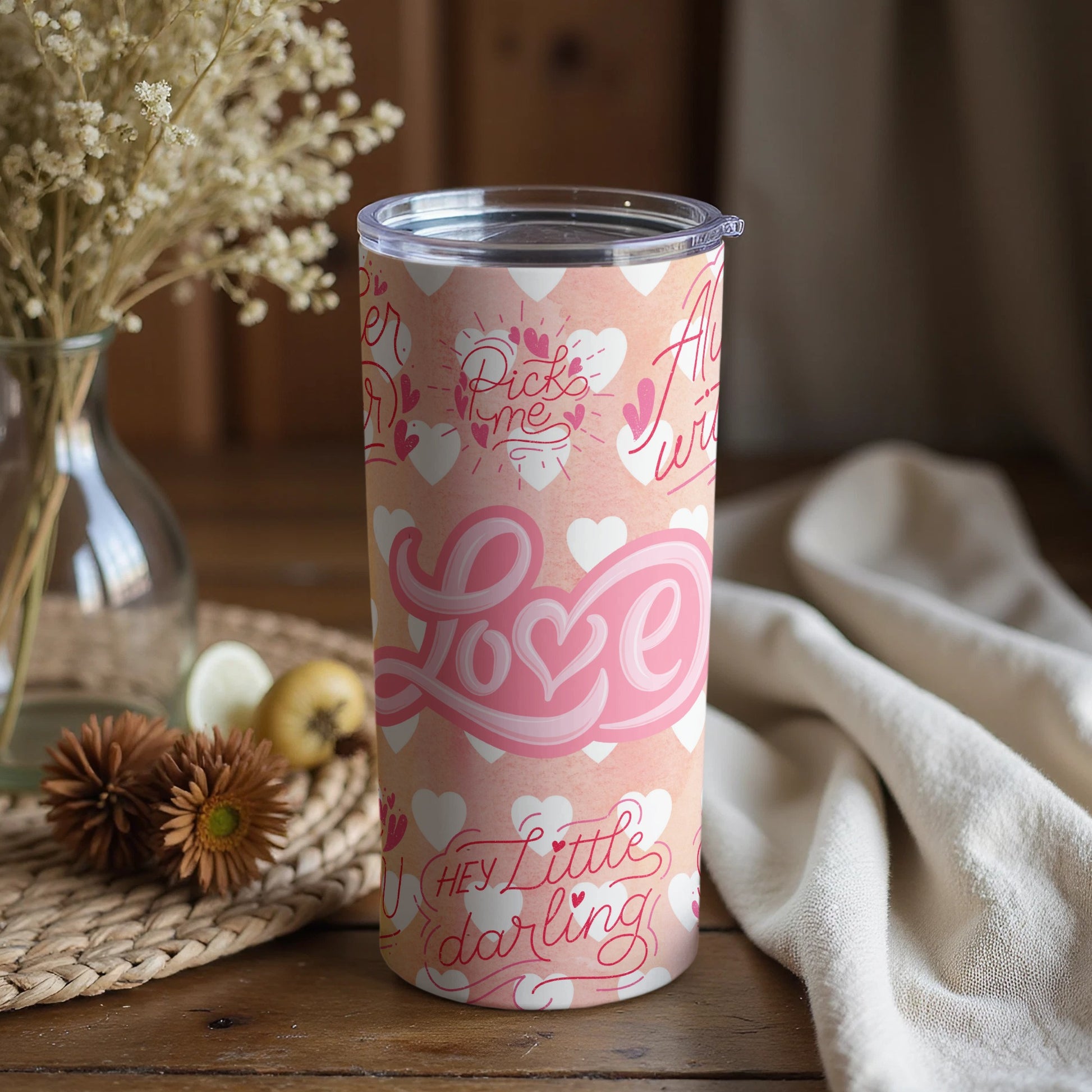 Love Hey Little Darling Pink Themed Tumbler