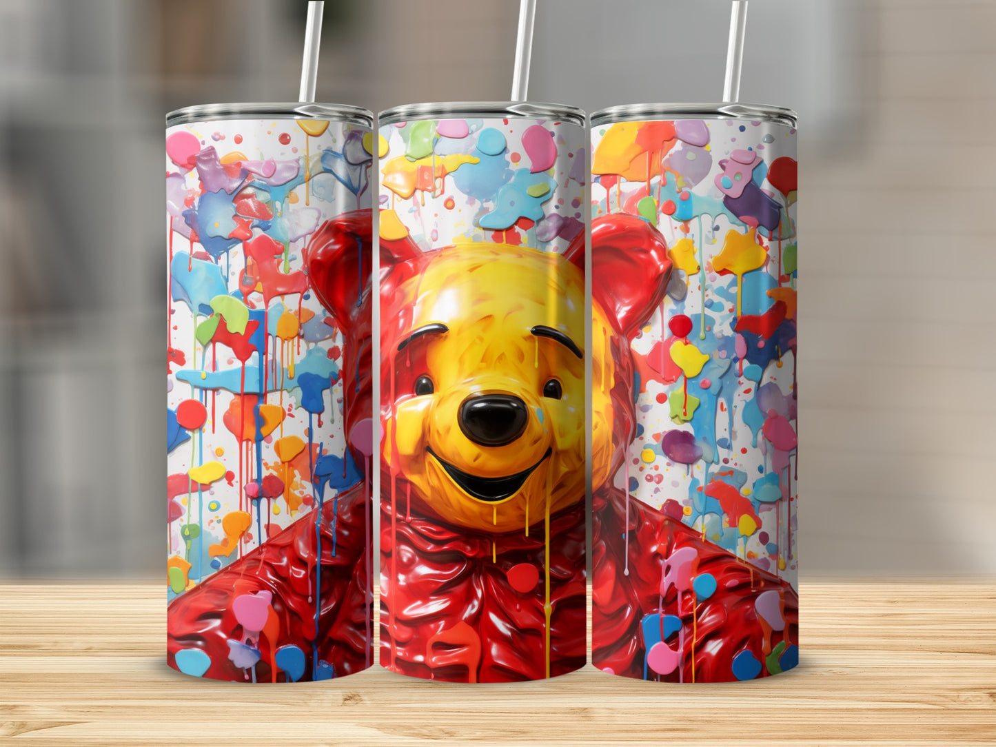 Colorful Bear Splatter Art Insulated Tumbler Cup