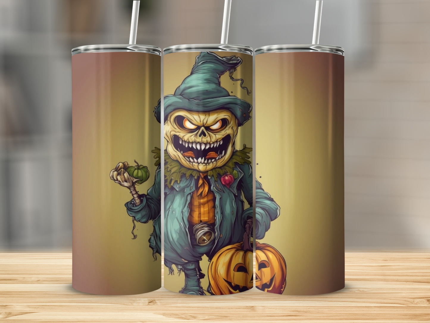 Creepy Halloween Witch and Pumpkin Design Tumbler