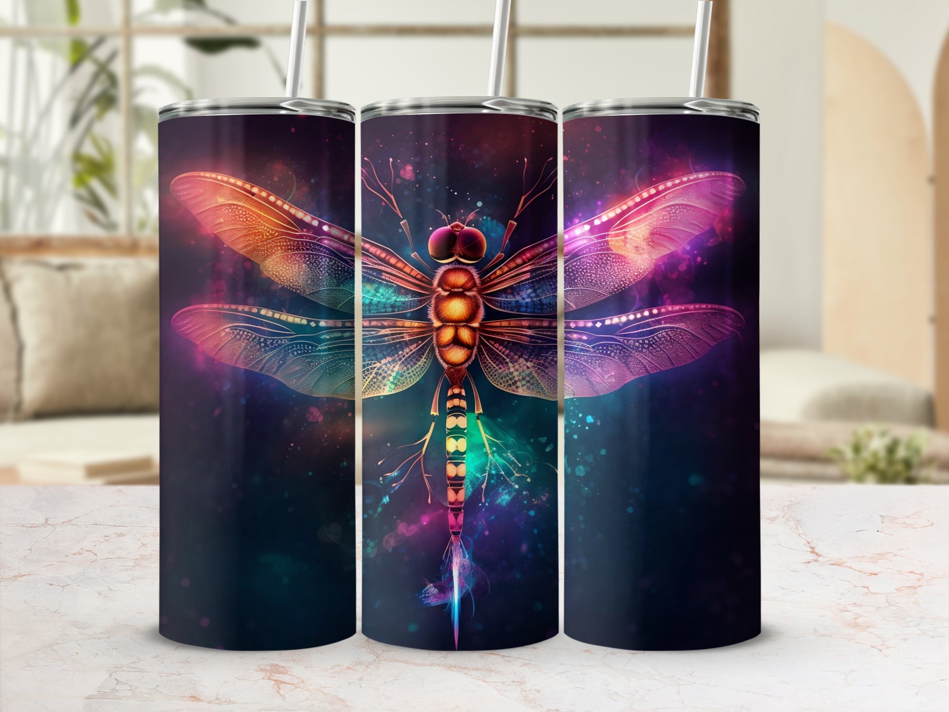 Vibrant Dragonfly Artwork Design Stainless Steel Tumbler