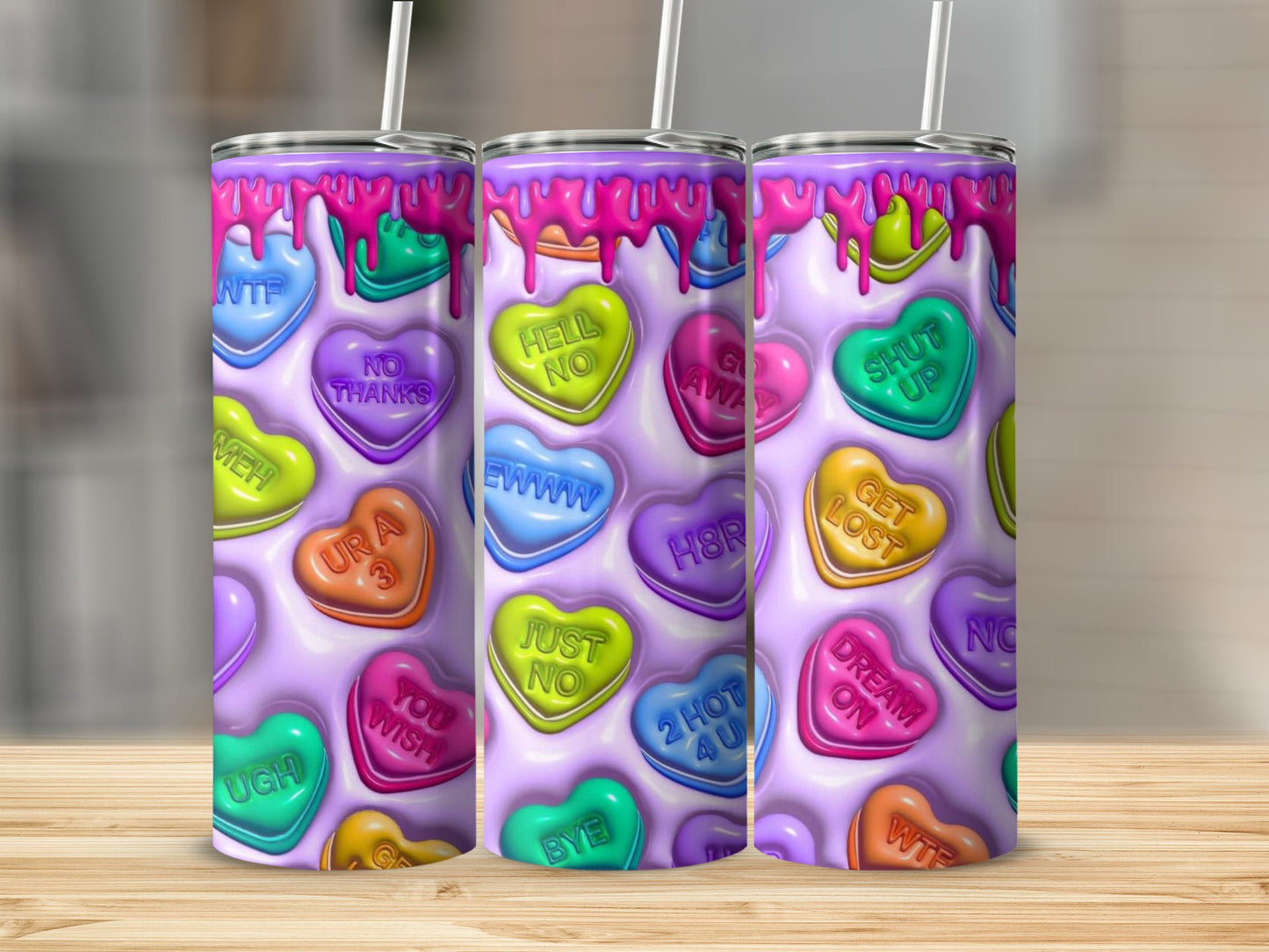 Colorful Heart Shaped Messages Stainless Steel Tumbler