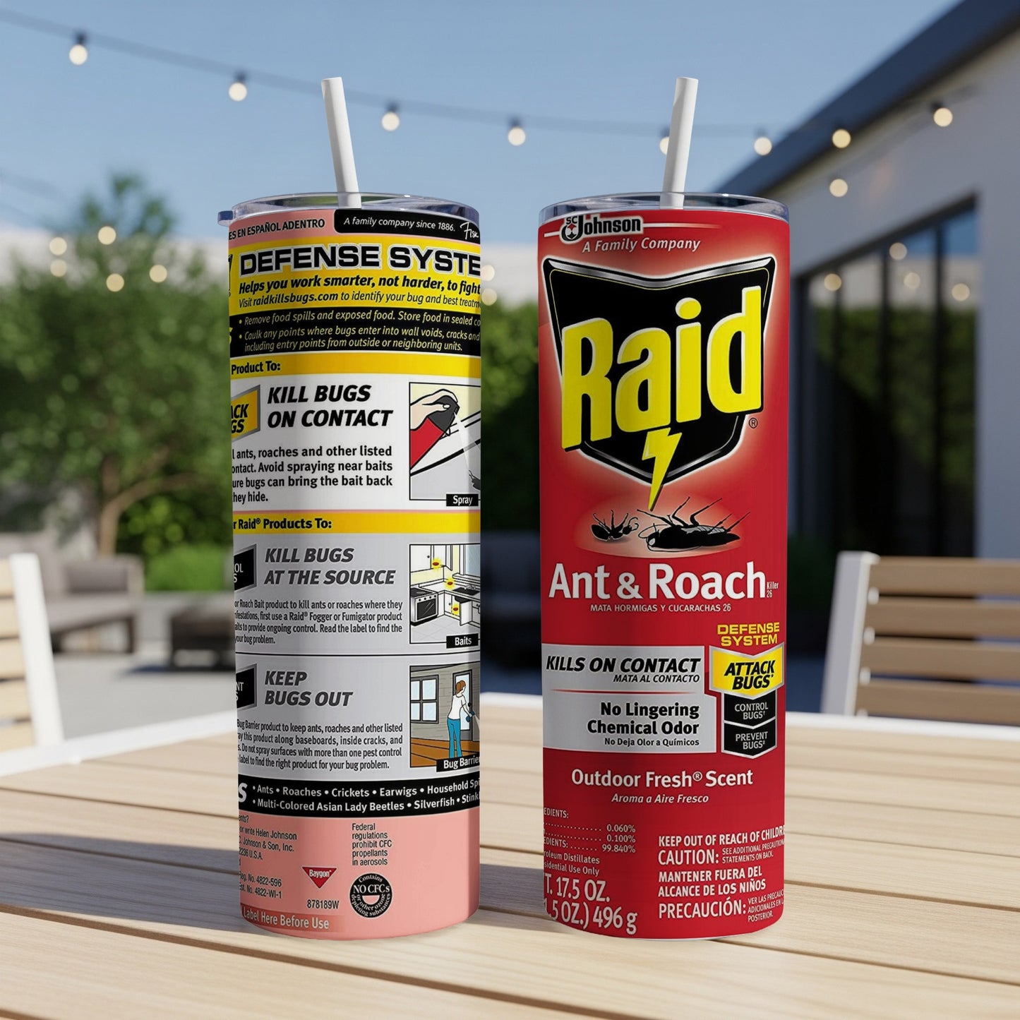 Raid Ant and Roach Killer spray can and Raid Bug Barrier.