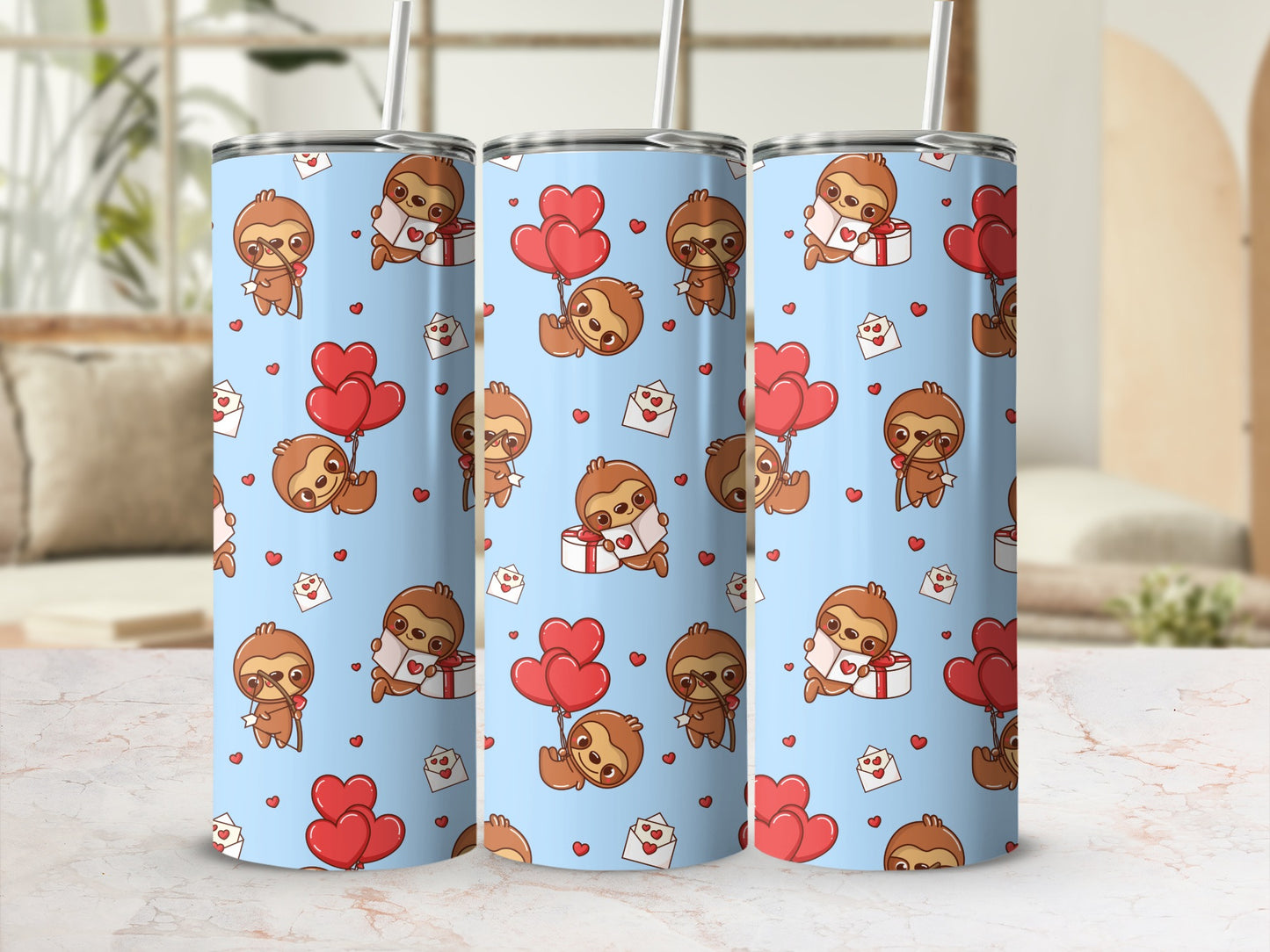 Cute Sloth Pattern with Hearts and Gifts Tumbler
