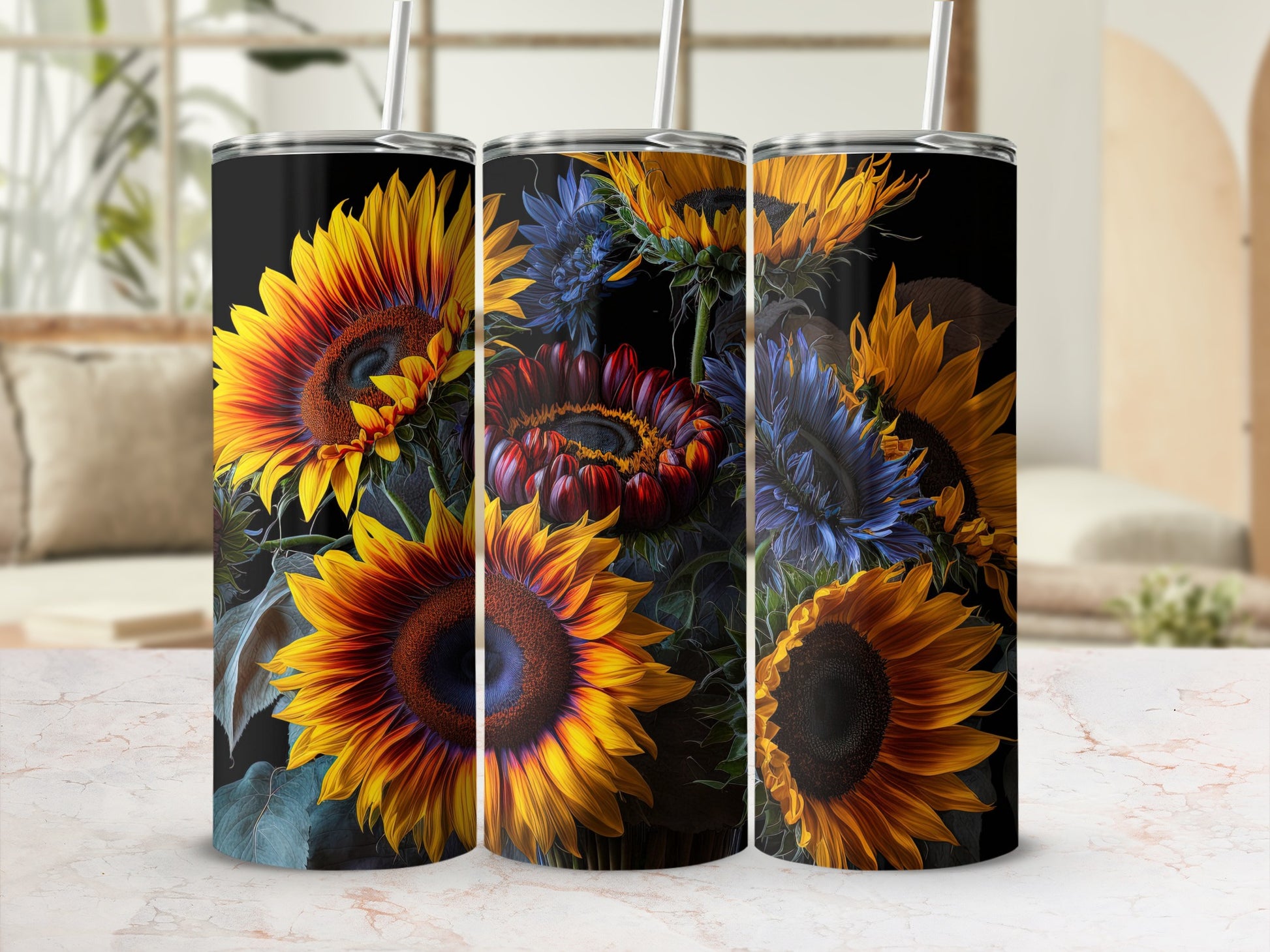 Stunning Sunflower and Botanical Design Tumbler Product