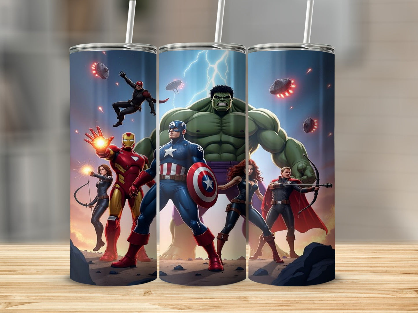 Stunning Superhero Gathering Design Tumbler Cup