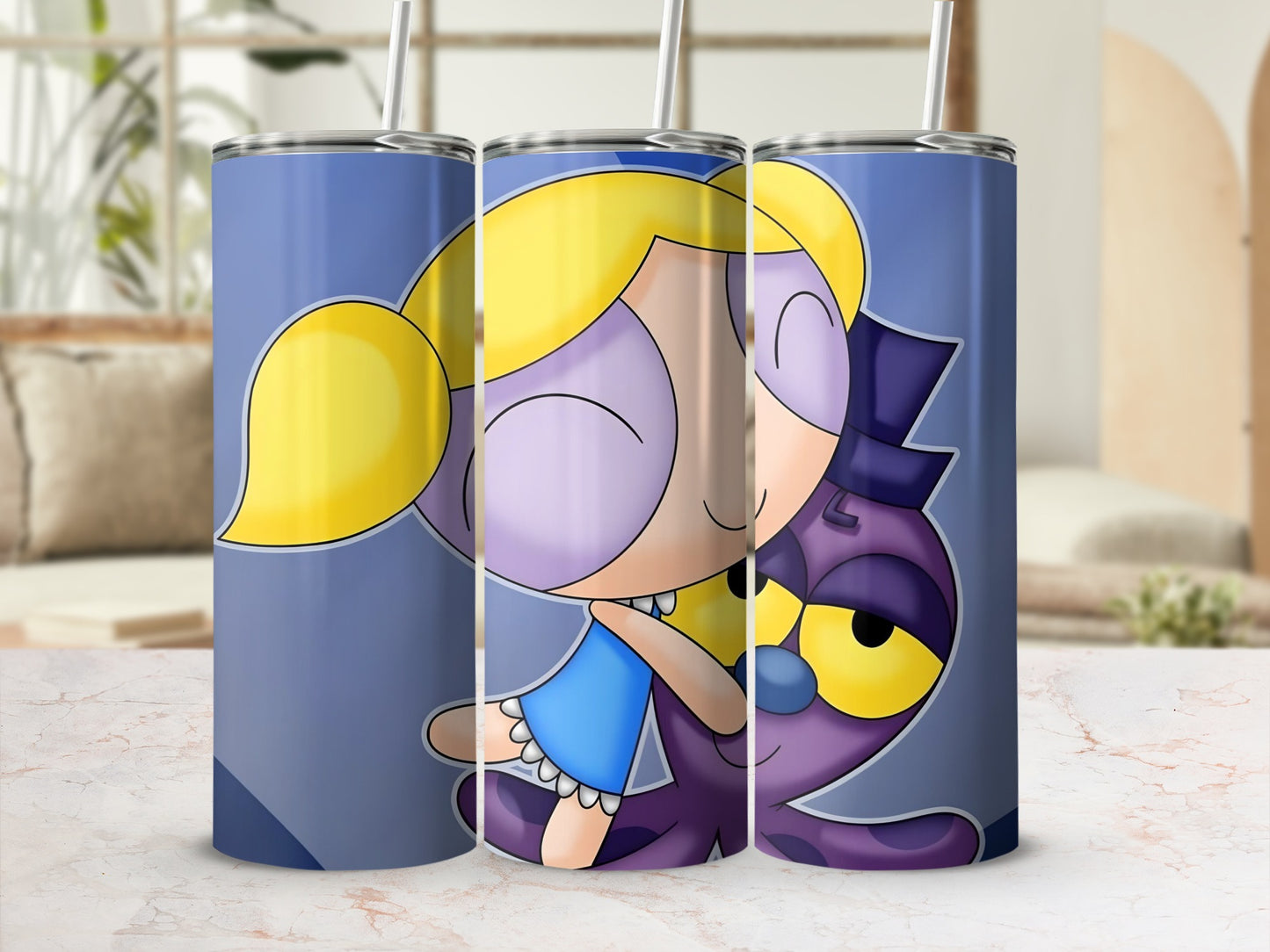 Cartoon Character Hugging Purple Cat Tumbler