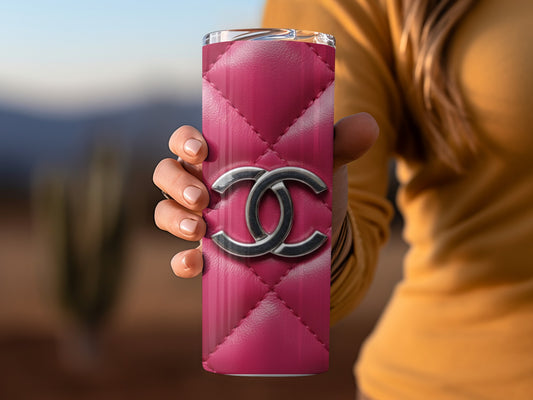 Pink Quilted Design With Silver CC Logo Tumblers