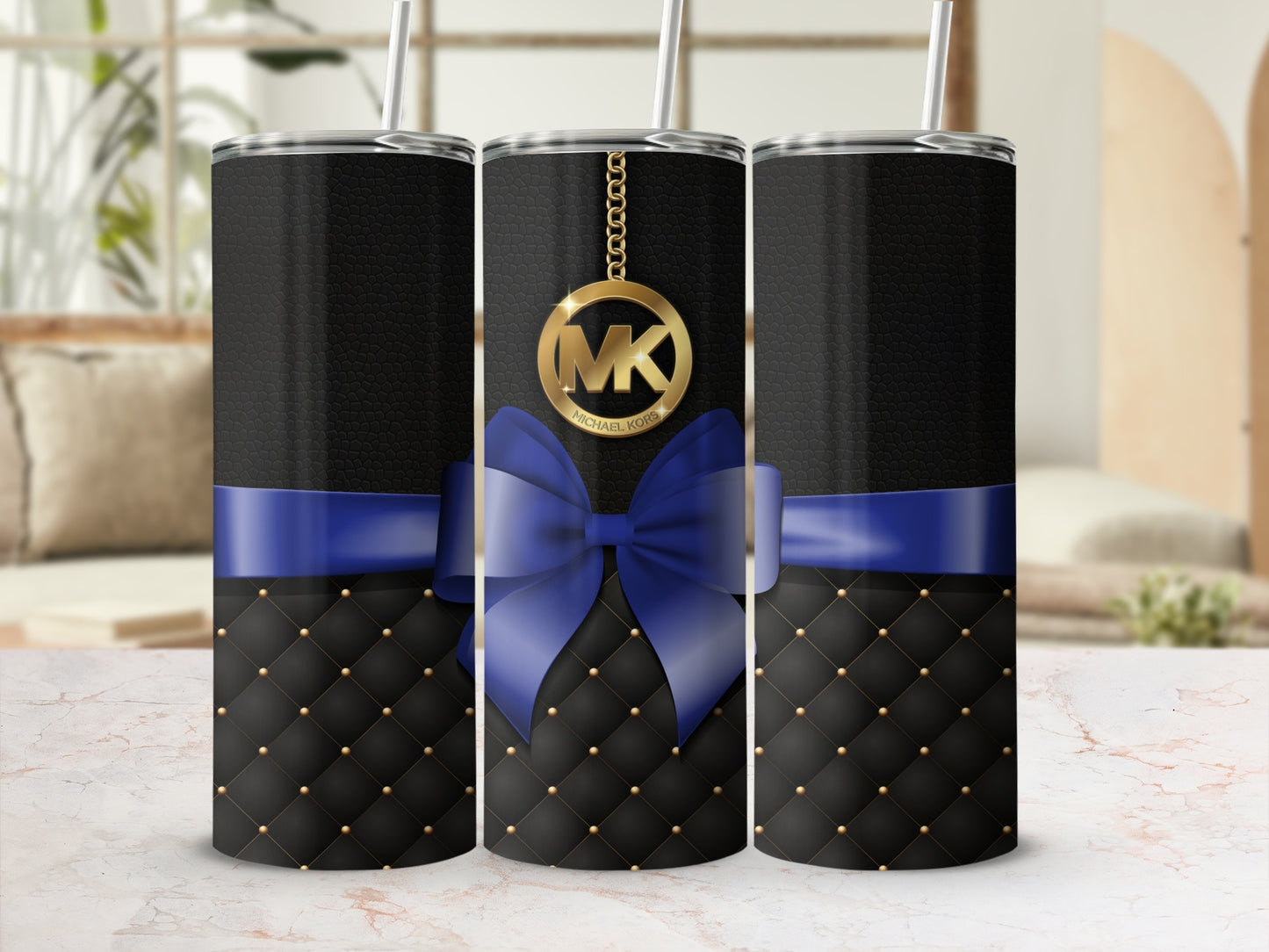 Elegant Black and Blue Tumbler with Gold Accents
