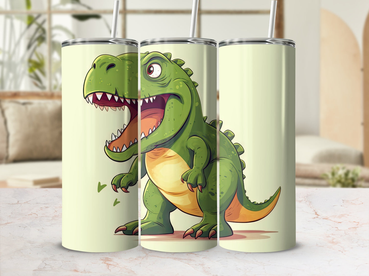 Green T-Rex Cartoon Design Tumbler for Kids
