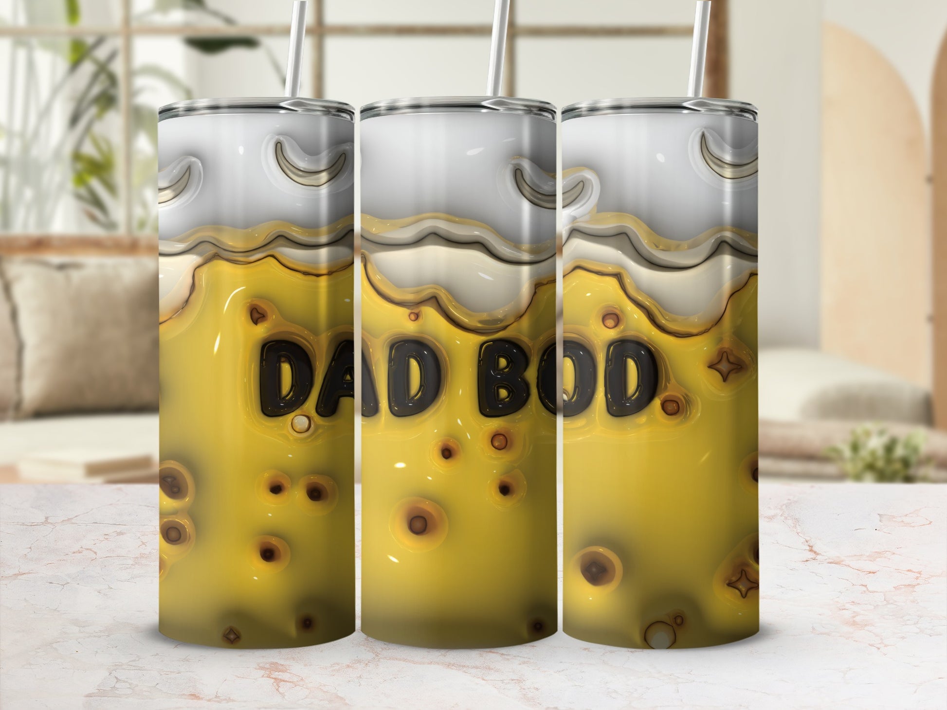'DAD BOD' Beer Foam Pattern Yellow Tumbler Drinkware product type