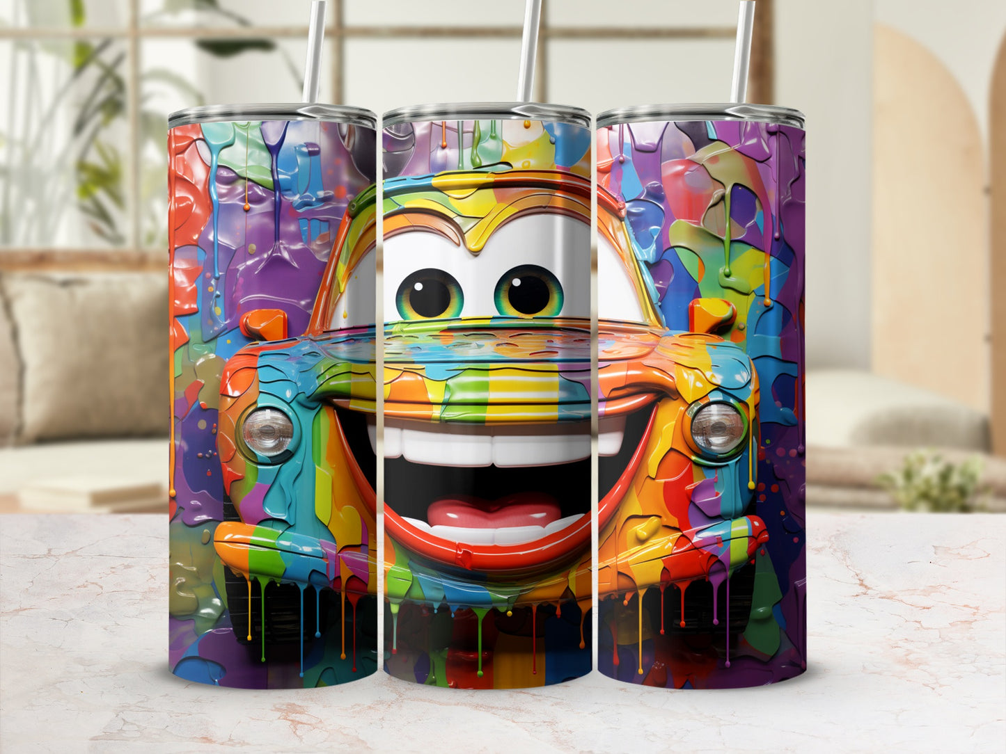 Colorful Cartoon Car Design Tumbler For Kids and Adults