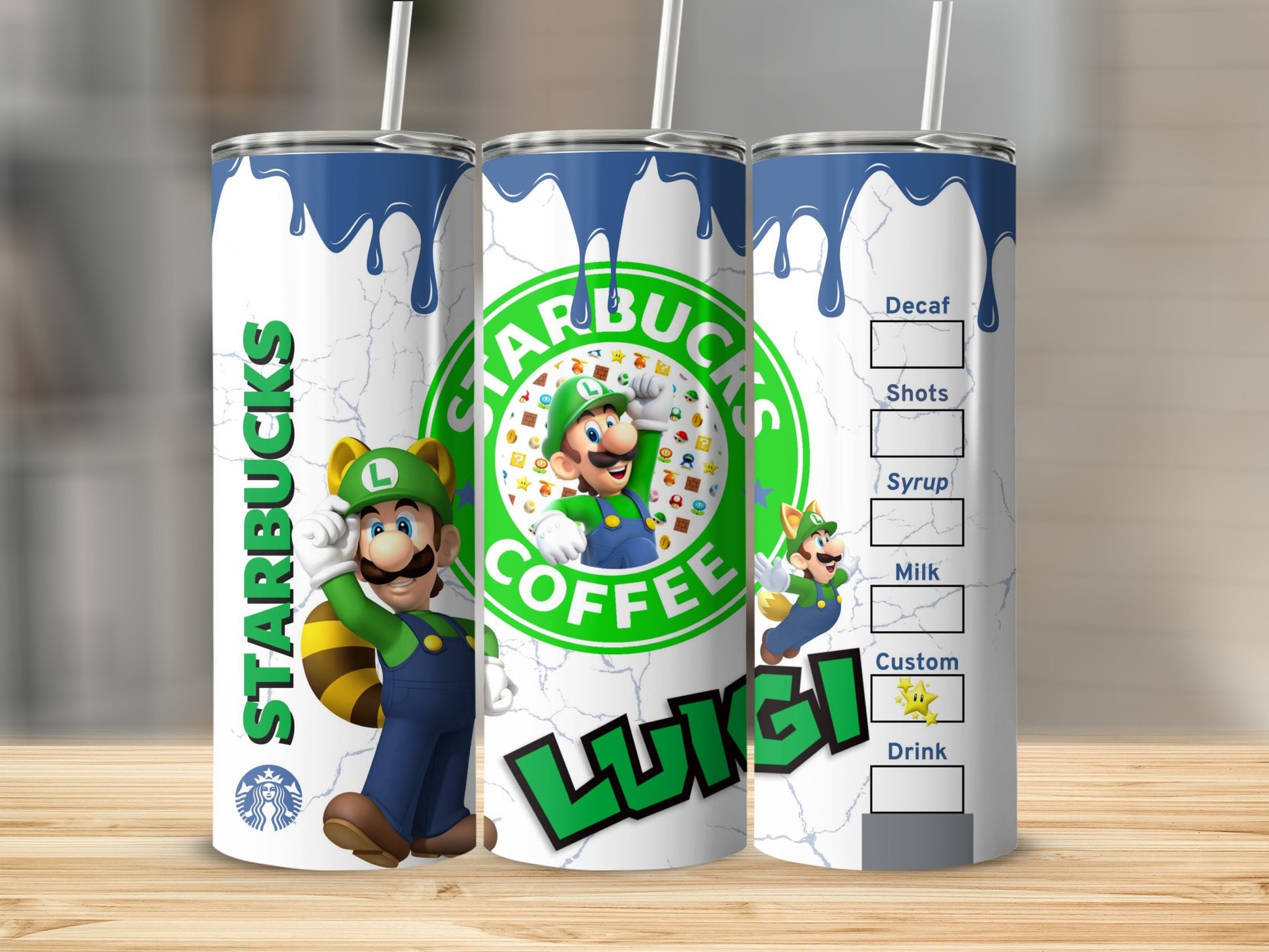 Luigi Themed Starbucks Coffee Tumbler with Custom Options