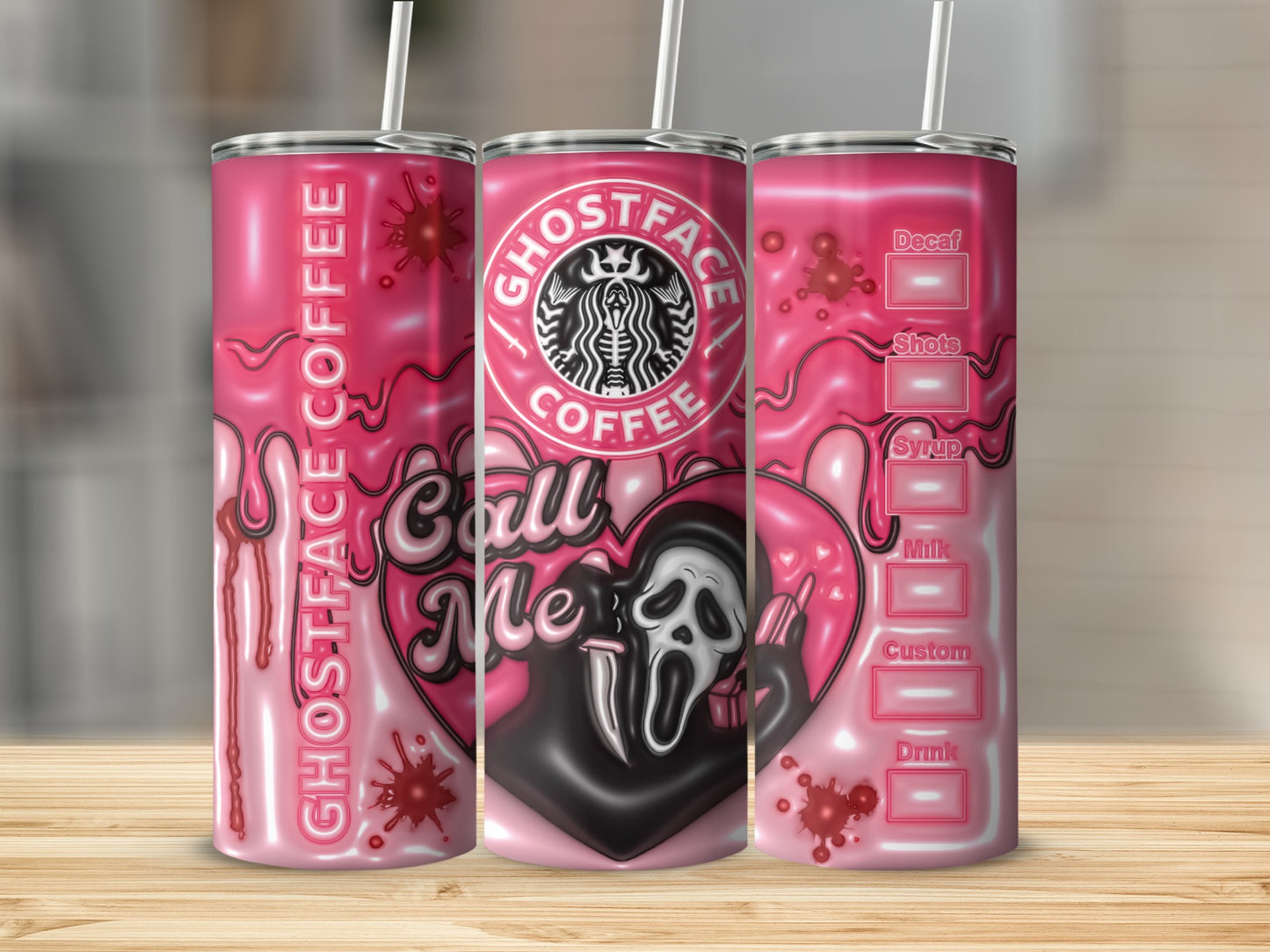Ghostface Coffee Call Me Design Tumbler with Straw