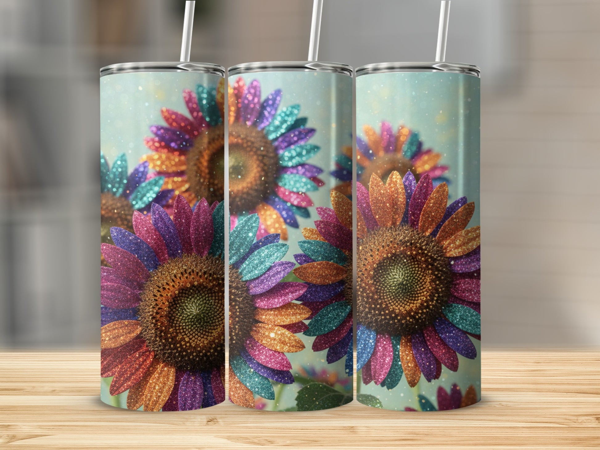 Colorful Glitter Sunflower Design Drinkware Cup