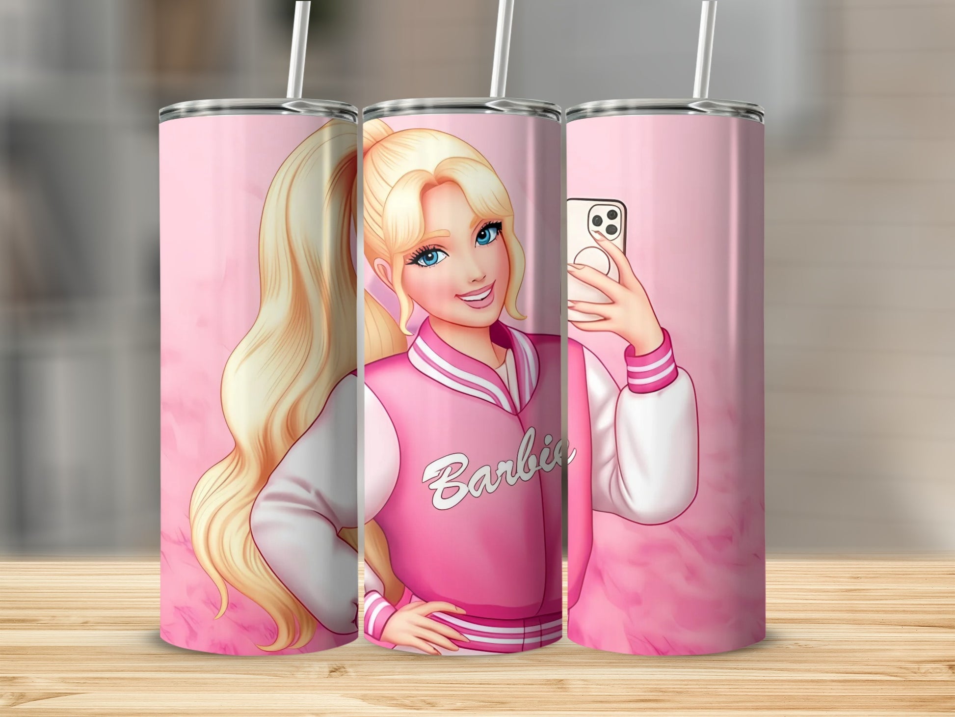 Barbie Character Pink Selfie Tumbler Cup with Straw