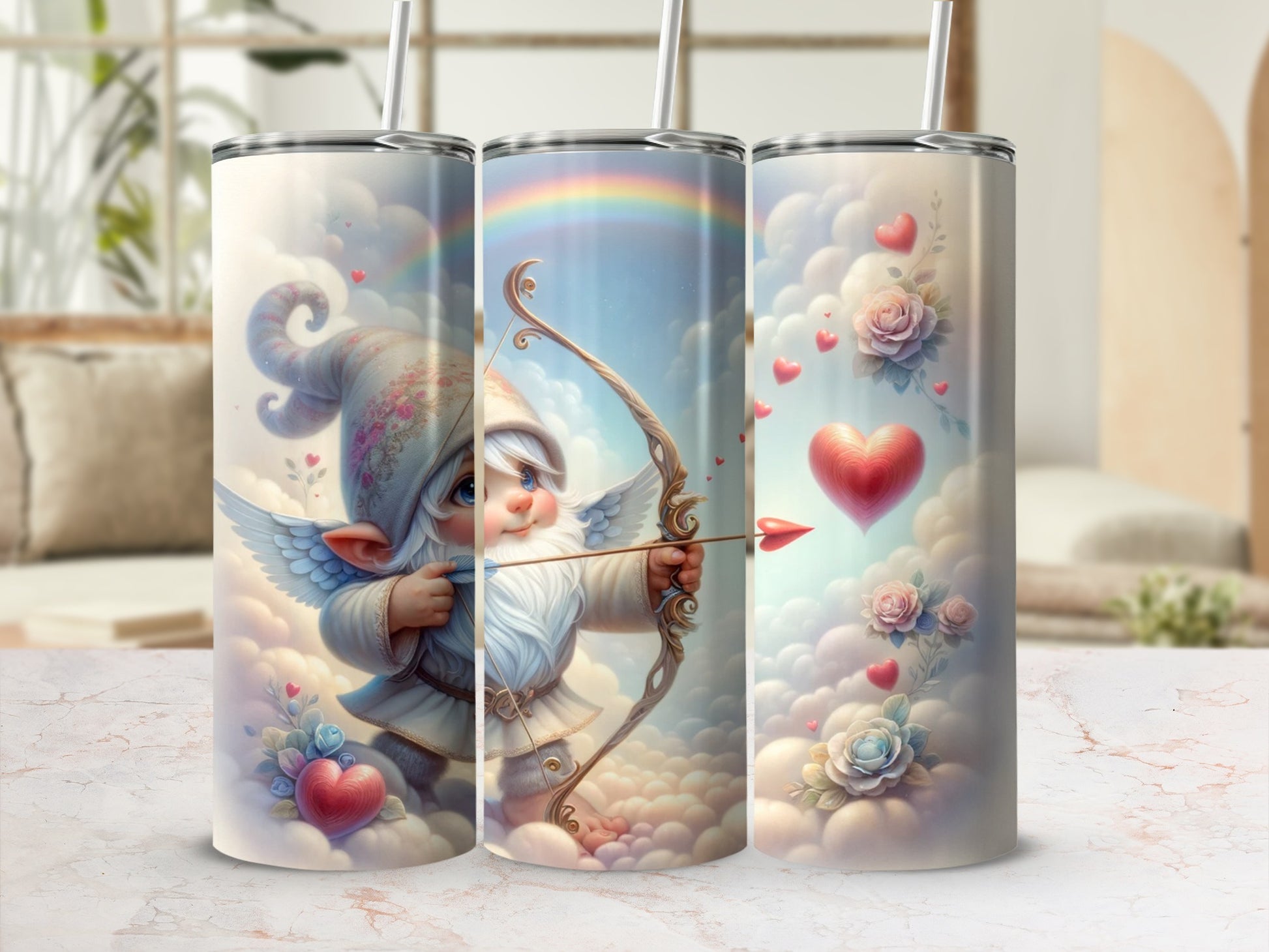 Cute Gnome with Bow and Hearts Design Tumbler