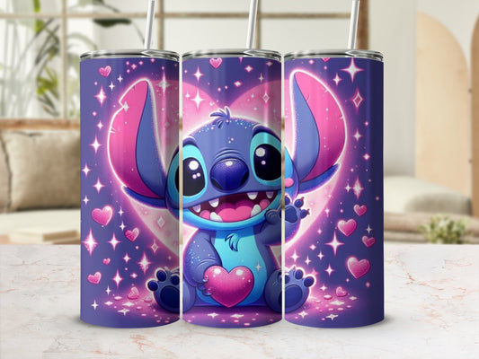 Cute Blue Cartoon Character with Hearts tumbler