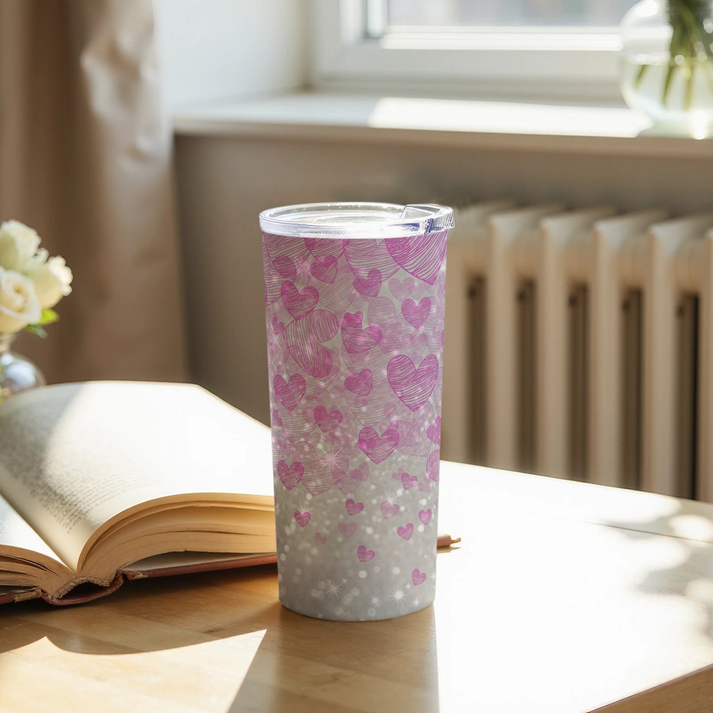 Pink and White Hearts Design Insulated Tumbler