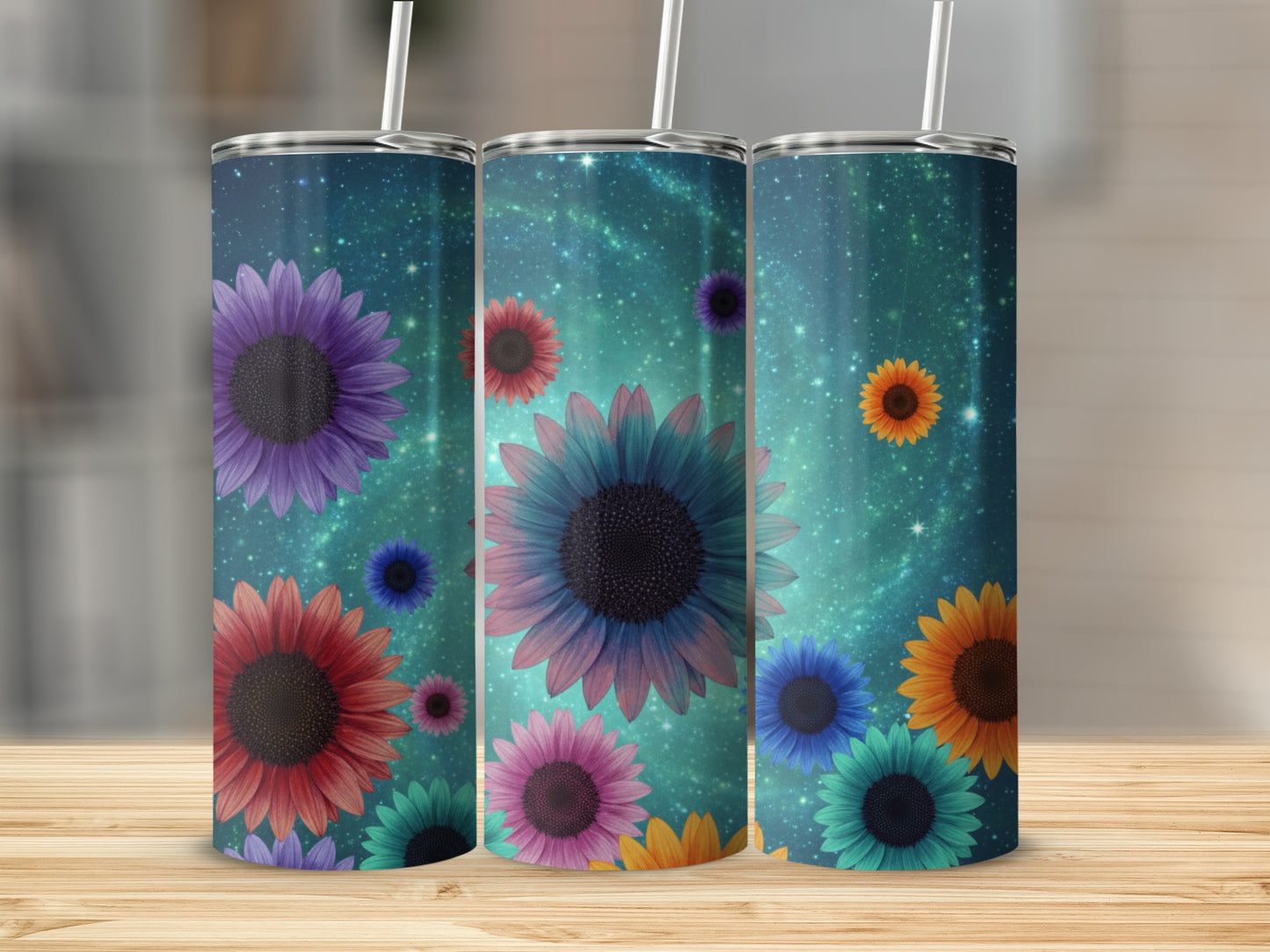 Vibrant Floral Galaxy Design Tumblers Perfect for Gifts