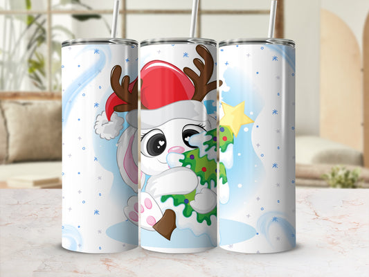 Cute Christmas Reindeer Bunny Holiday Scene Tumbler