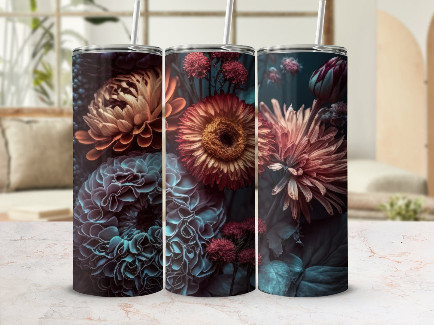 Floral Pattern Insulated Stainless Steel Tumbler Cup