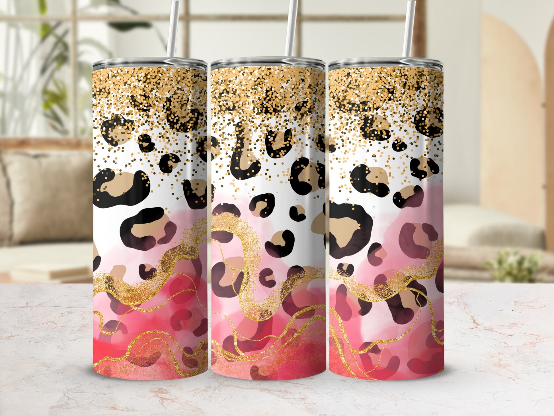 Glitter Leopard Ombre Tumblers with Gold Accents Tumbler