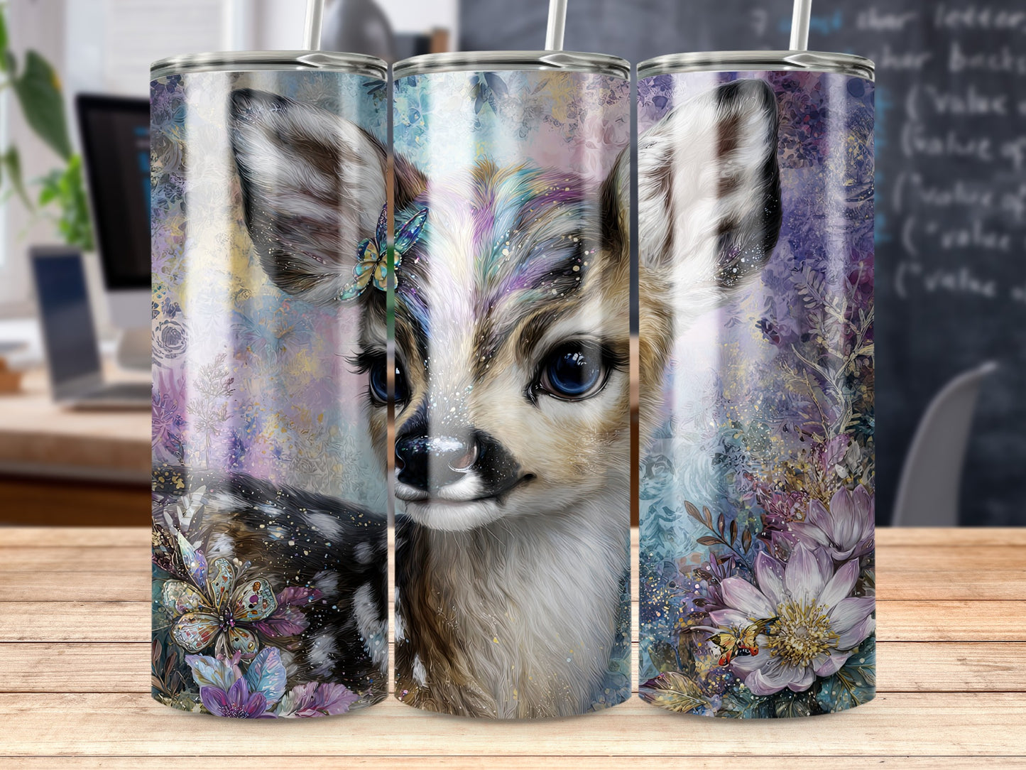 Adorable Baby Deer Design on Colorful Tumblers