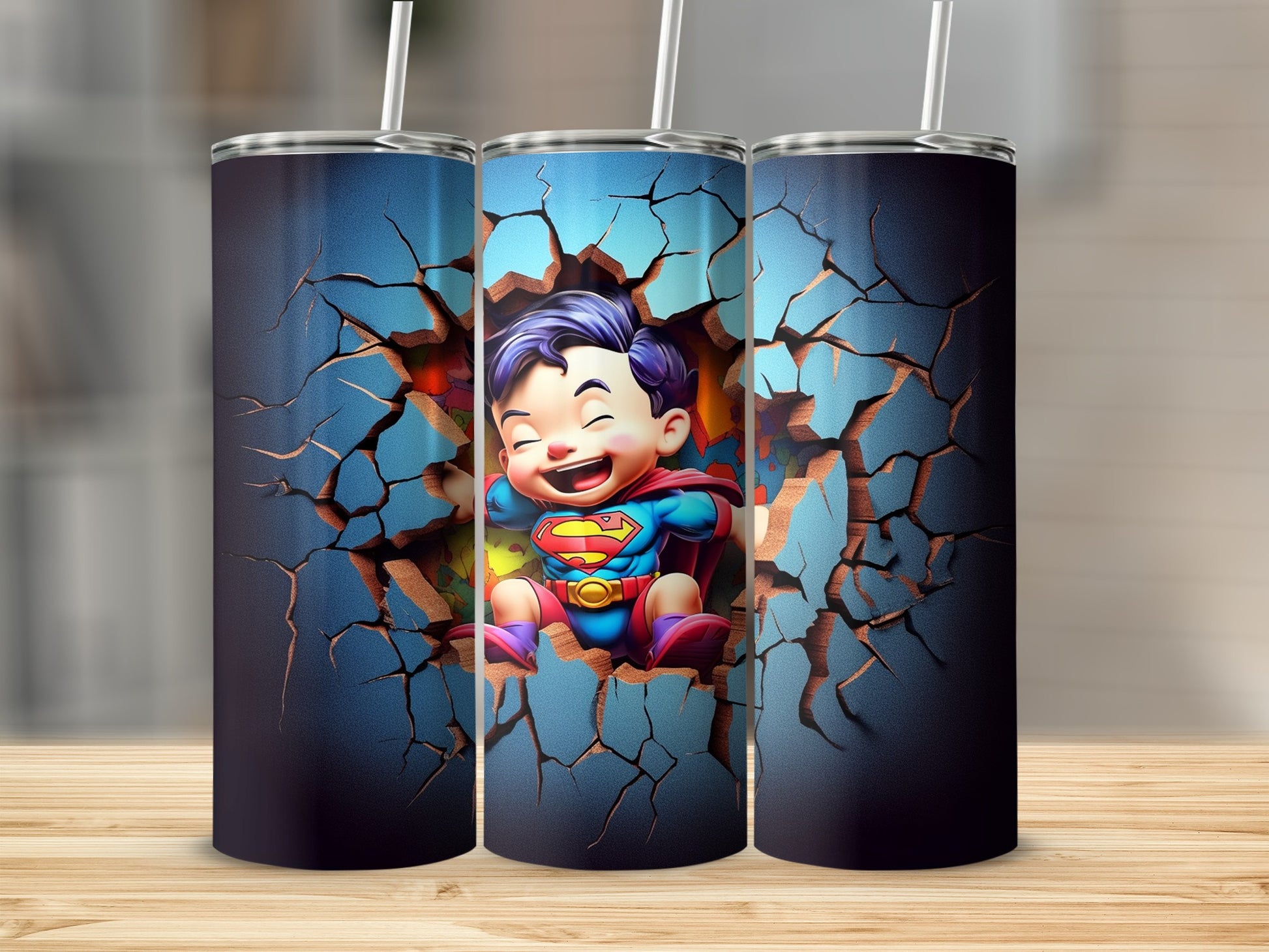 Smiling Baby Superhero Breaking Through Wall tumbler
