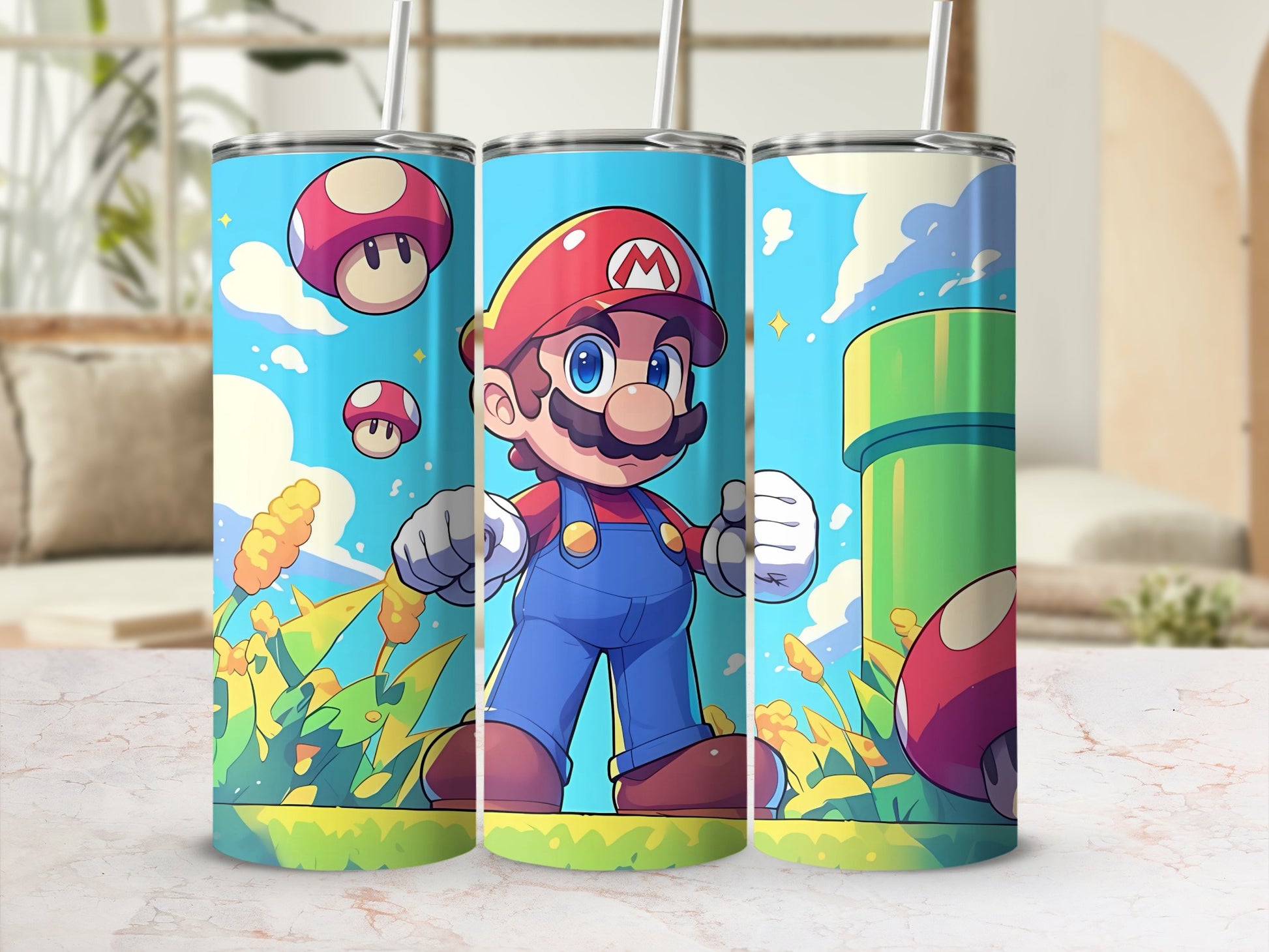 Colorful Cartoon Mario Themed Tumbler