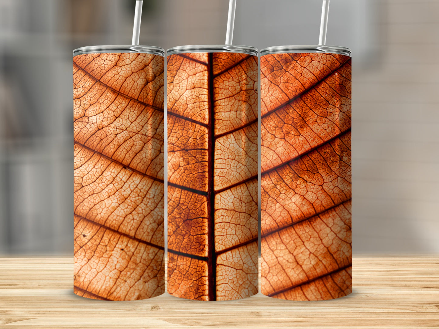 Close Up Image Of Brown Leaf With Intricate Vein Details Tumblers
