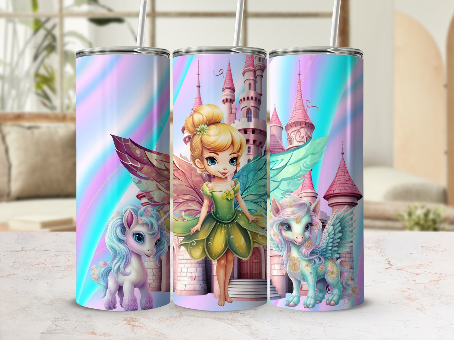 Magical Fairy Castle Unicorns Design Tumbler Cup