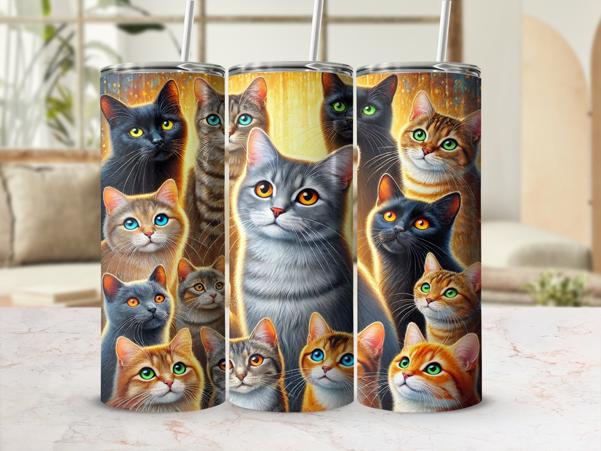 Colorful Cat Art Stainless Steel Tumbler