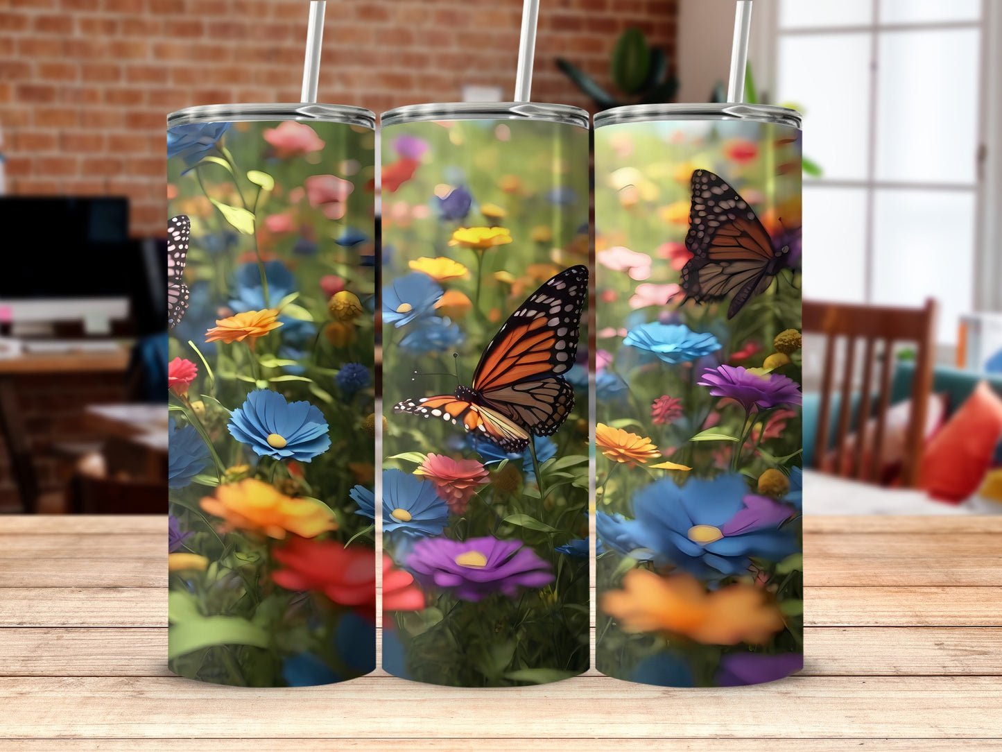 Vibrant Butterfly Garden Floral Tumbler product type