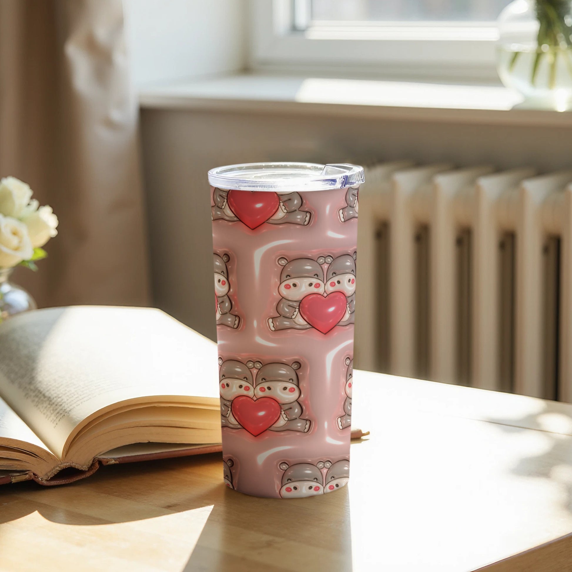 Adorable Heart Bear Pattern Insulated Tumbler