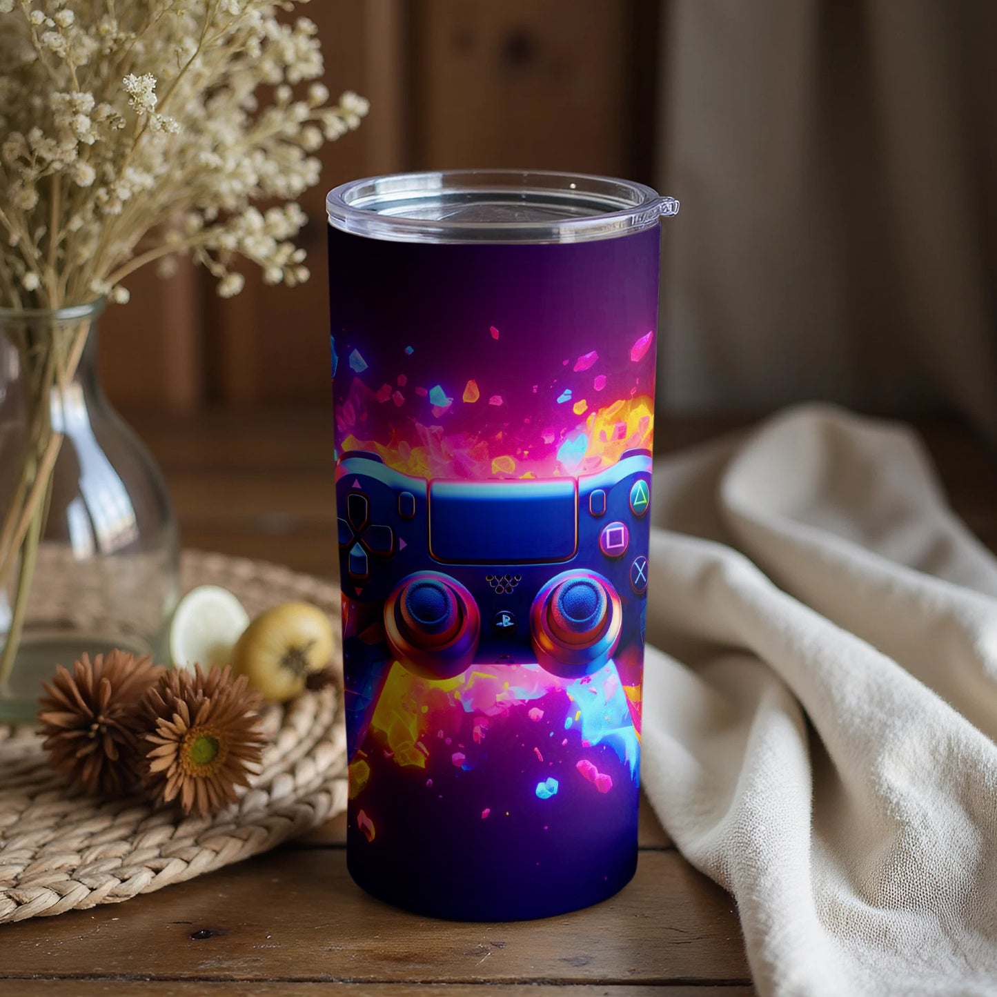 Vibrant Gaming Controller Tumbler Cup for Gamers