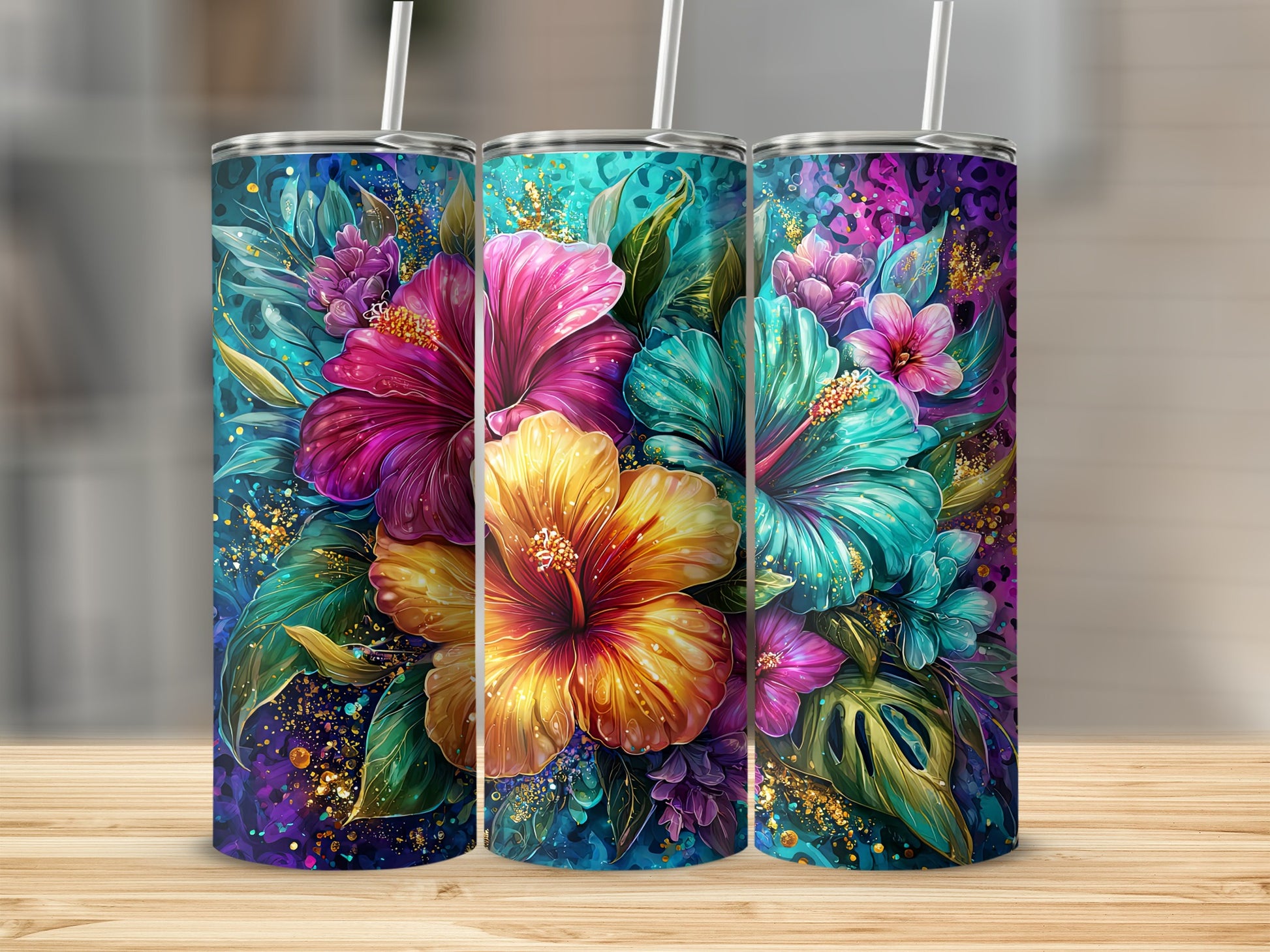 Vibrant Floral Tumbler with Colorful Flower Design
