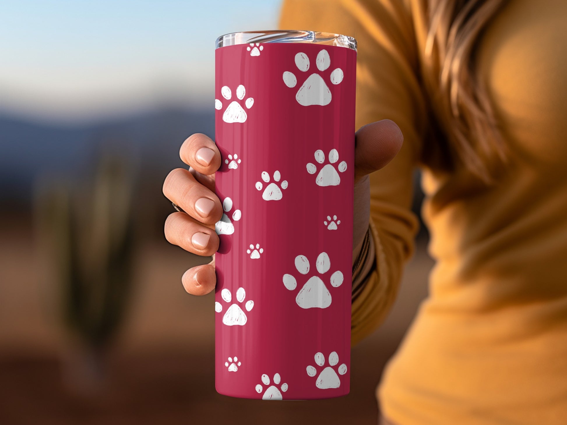 Pink Tumbler with White Paw Prints Design Tumbler