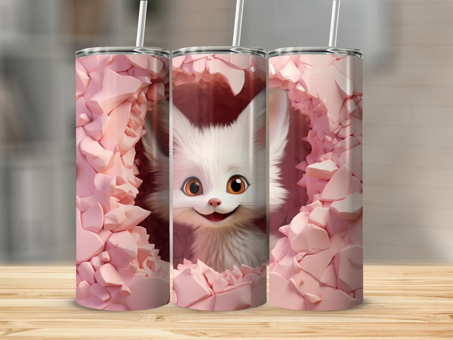Cute White Furry Creature with Pink Rocks Tumbler Cup